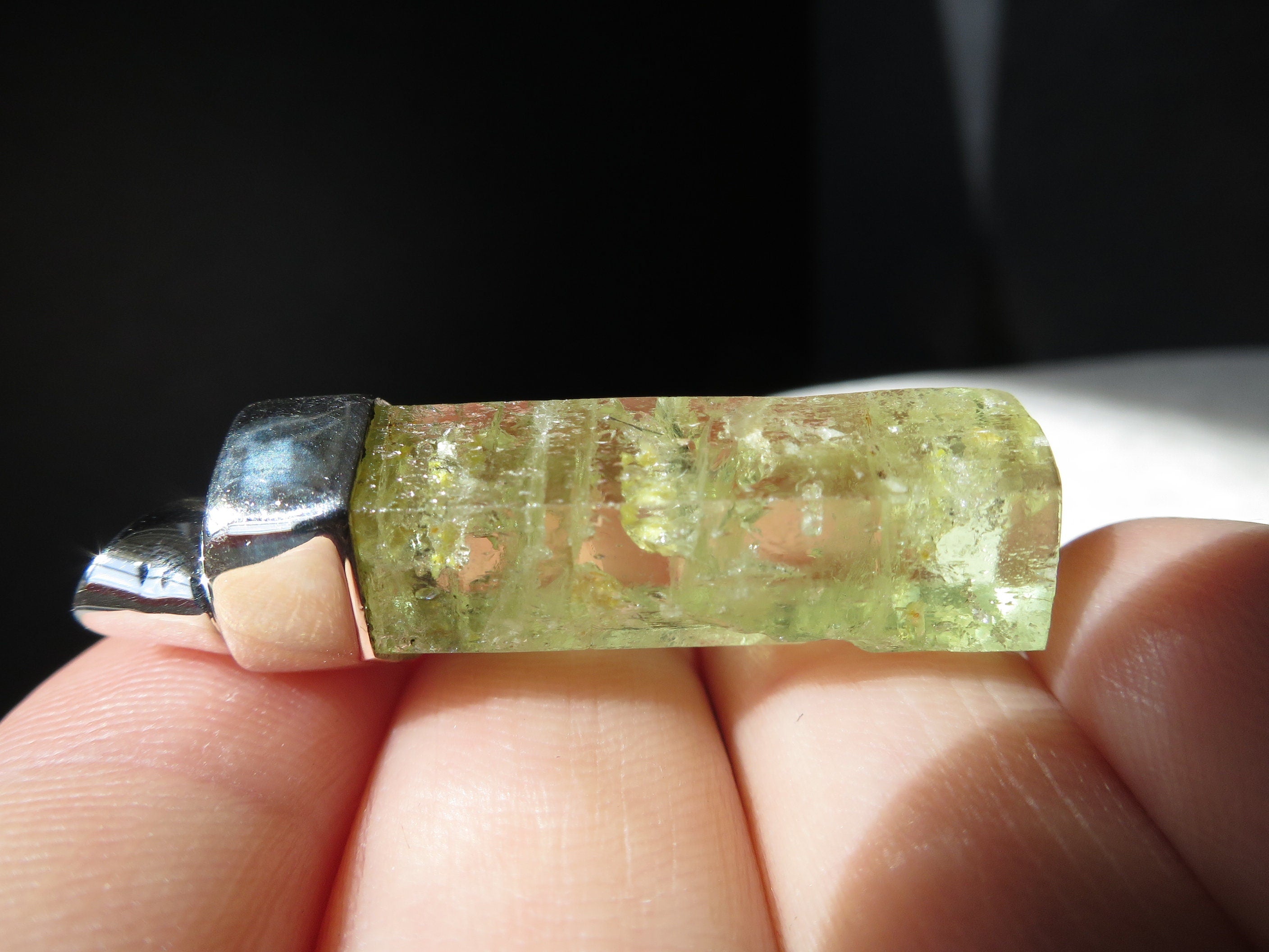 Heliodor Kristall Anhänger in 925 Silber Aquamarin gelb