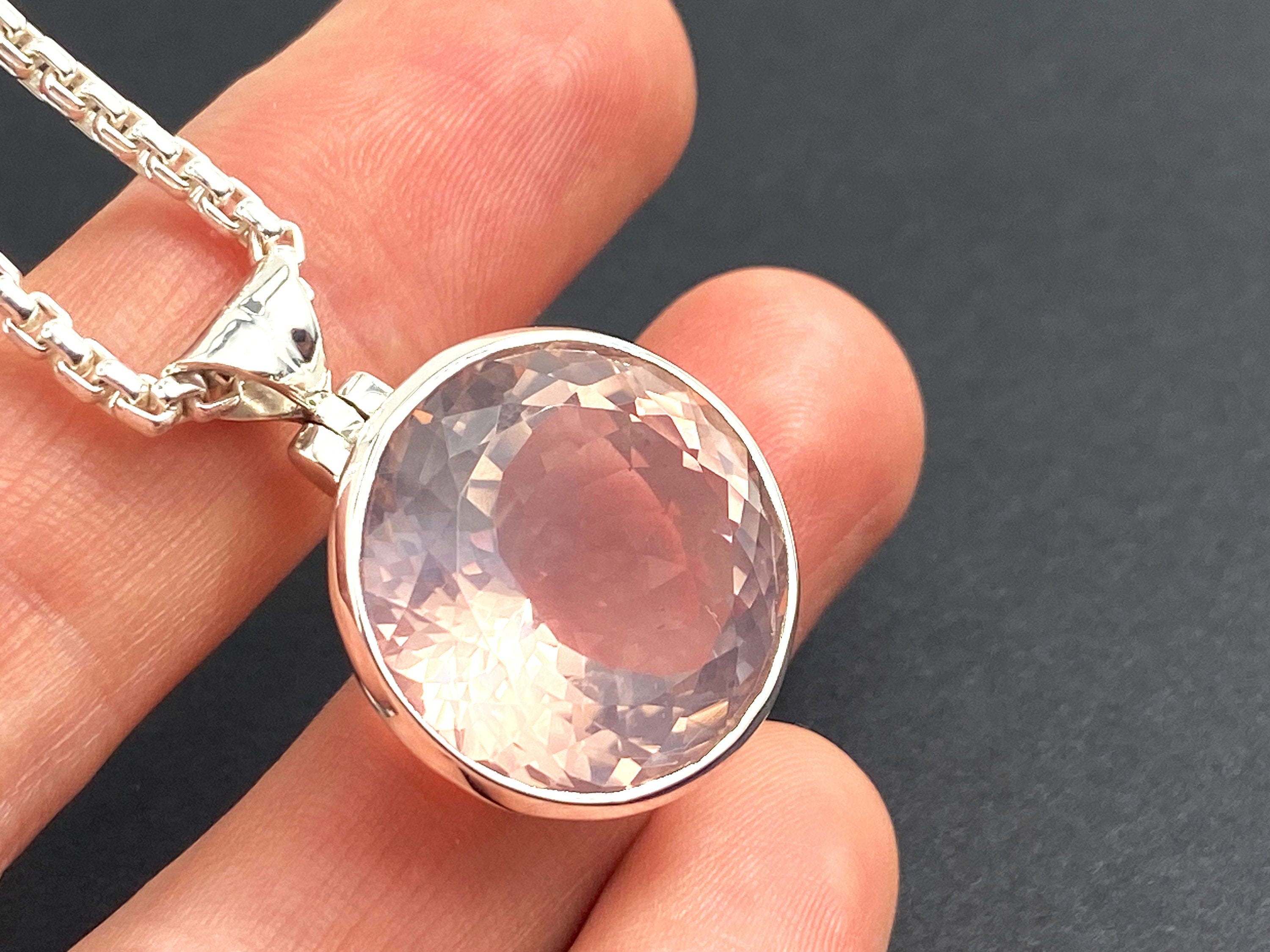 Rosenquarz Anhänger in Silber rosa Edelsteinanhänger