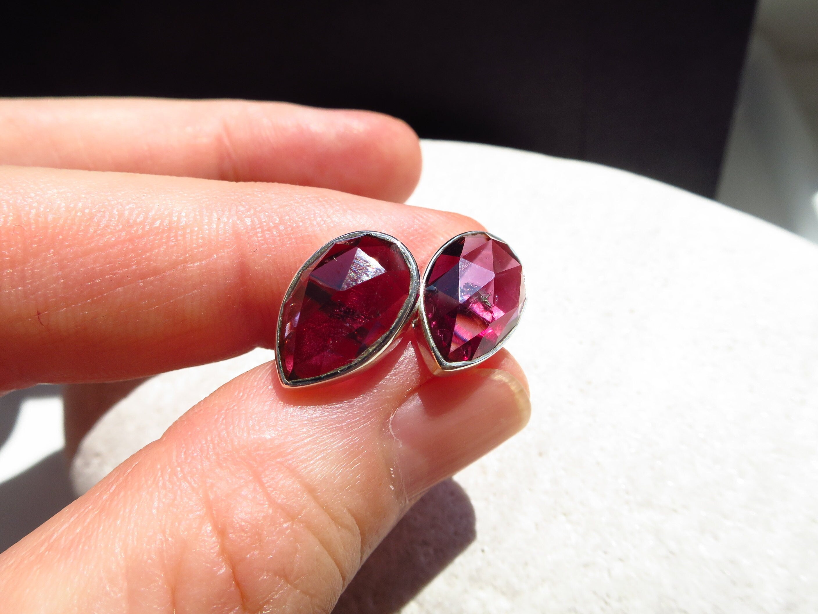 Granat Silber Ohrringe Ohrstecker Rose cut Mosambik 2