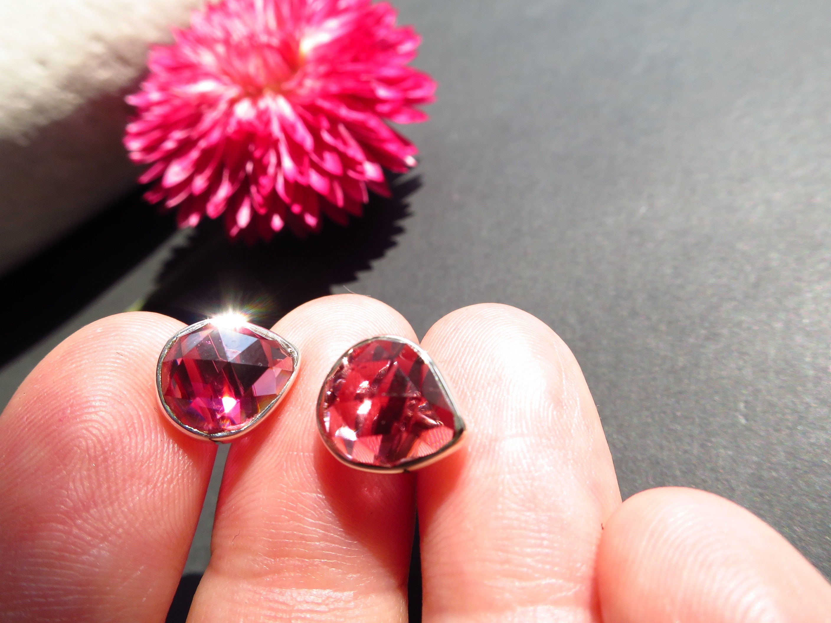 Granat Silber Ohrringe Ohrstecker Rose cut Mosambik