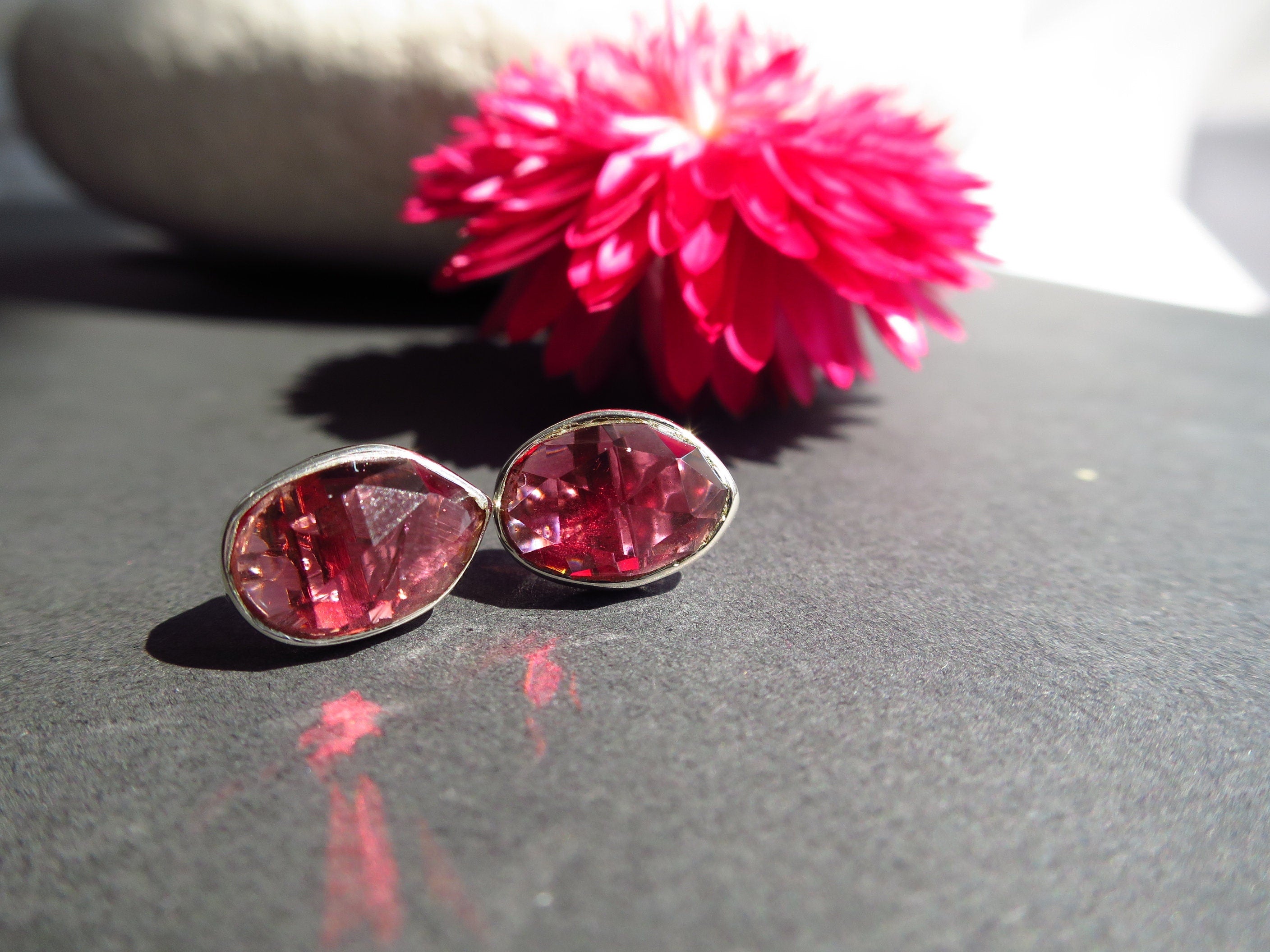 Granat Silber Ohrringe Ohrstecker Rose cut 925 Silber