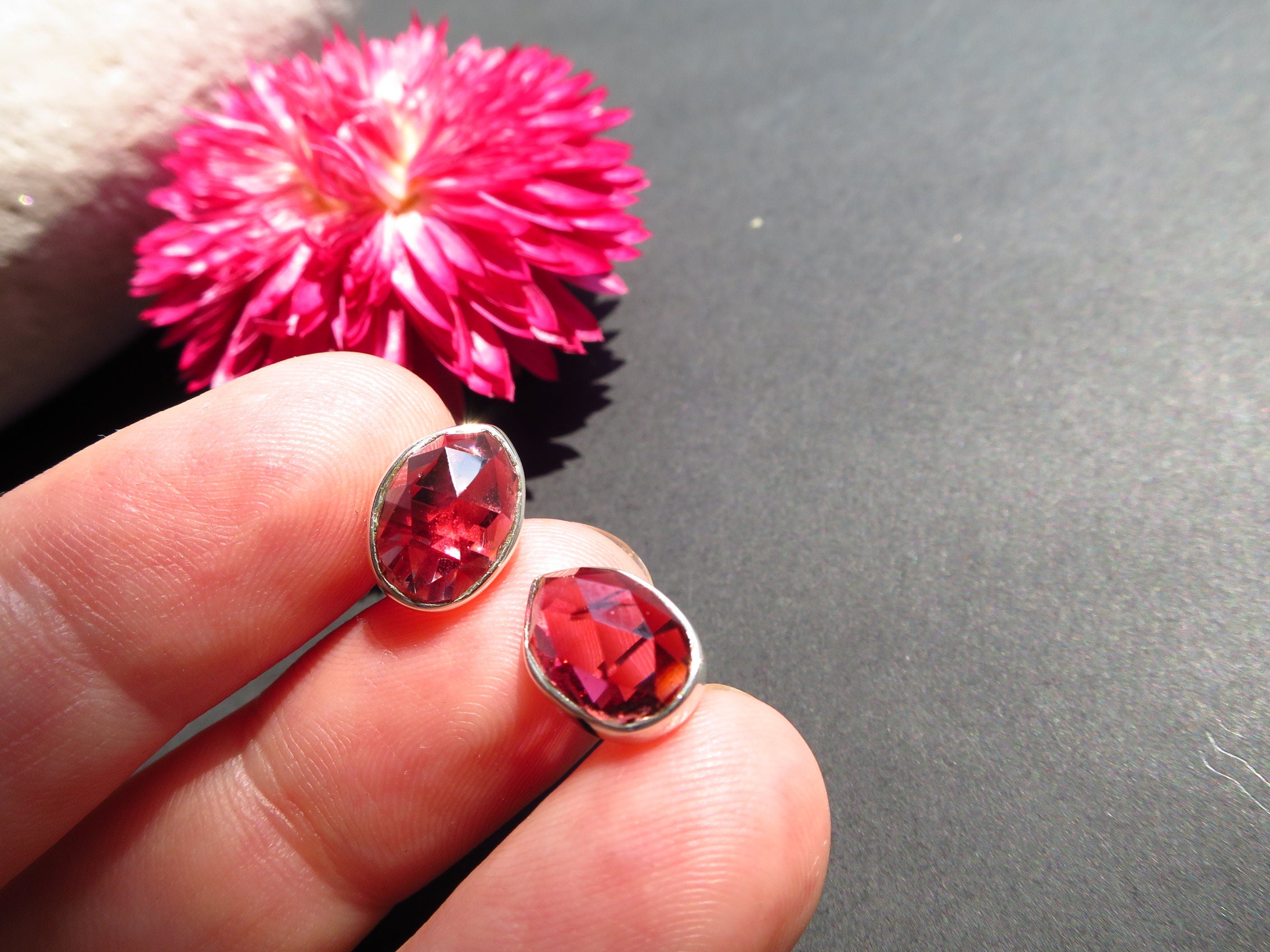 Granat Silber Ohrringe Ohrstecker Rose cut 925 Silber