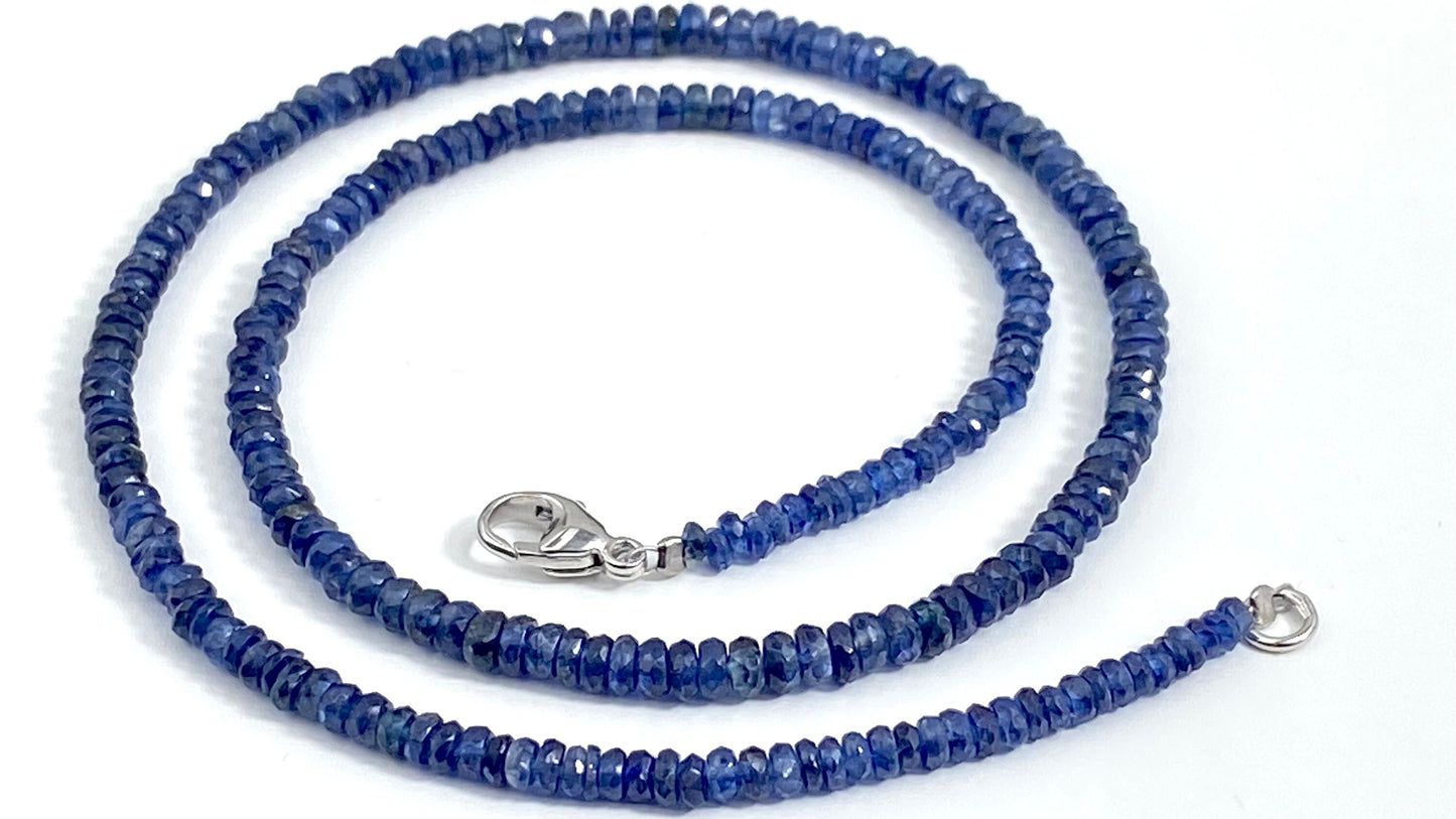 Blaue Saphir Kette Collier facettiert Steine Natur Sterling Silber rhodiniert Verschluss , Edelstein Perlen Kette