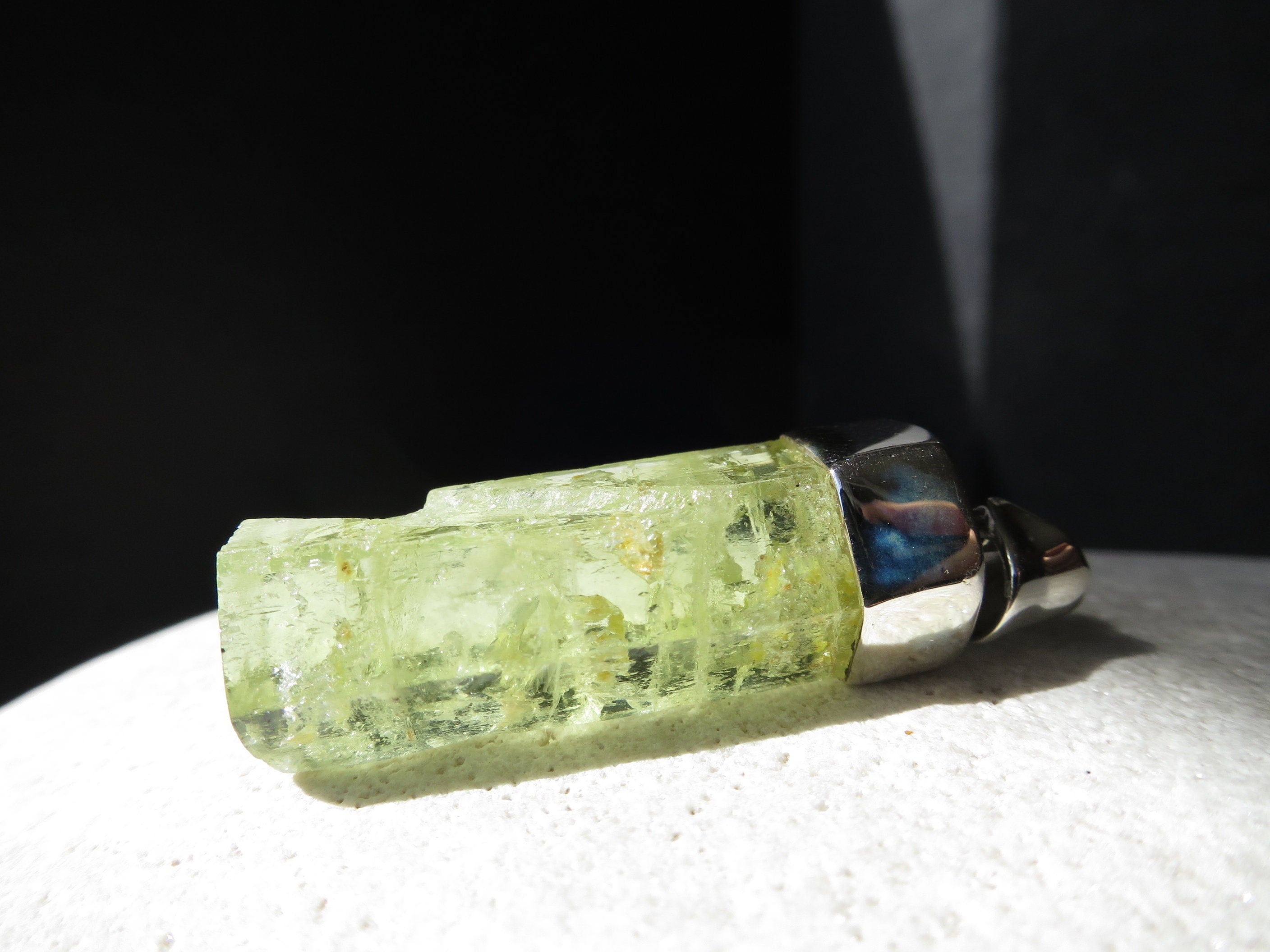 Heliodor Kristall Anhänger in 925 Silber Aquamarin gelb