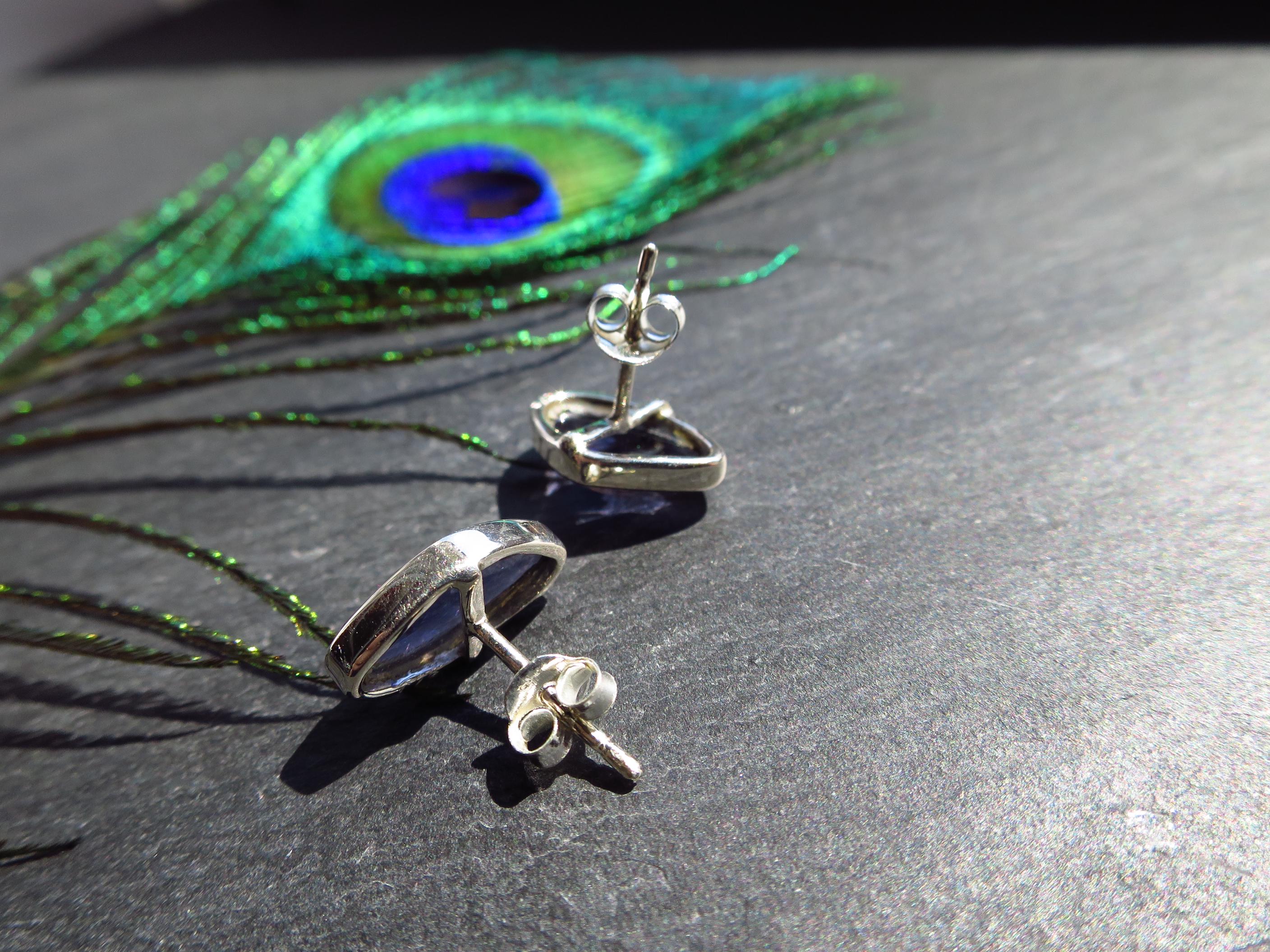 Iolith Ohrstecker Silber Rose cut Edelstein Ohrringe