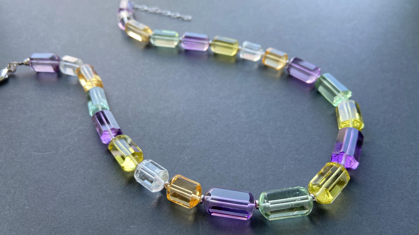 AAA lange in Schmuckstein Qualität bunte Quarz Kette Makellos facettierte Amethyst Citrin Sterling Silber rhodiniert Verschluss Unikat