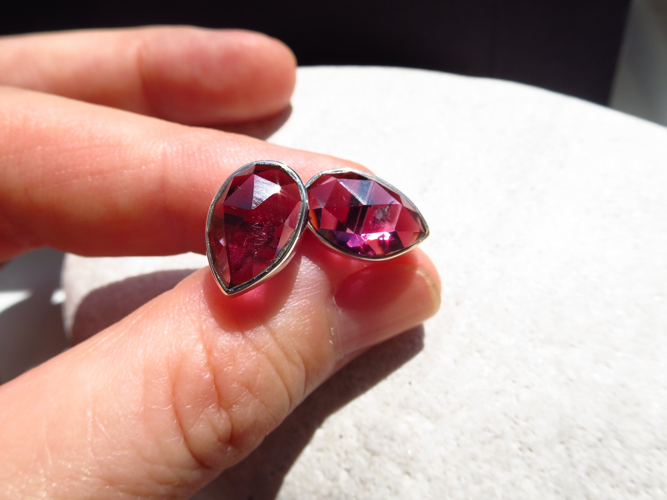 Granat Silber Ohrringe Ohrstecker Rose cut Mosambik 2