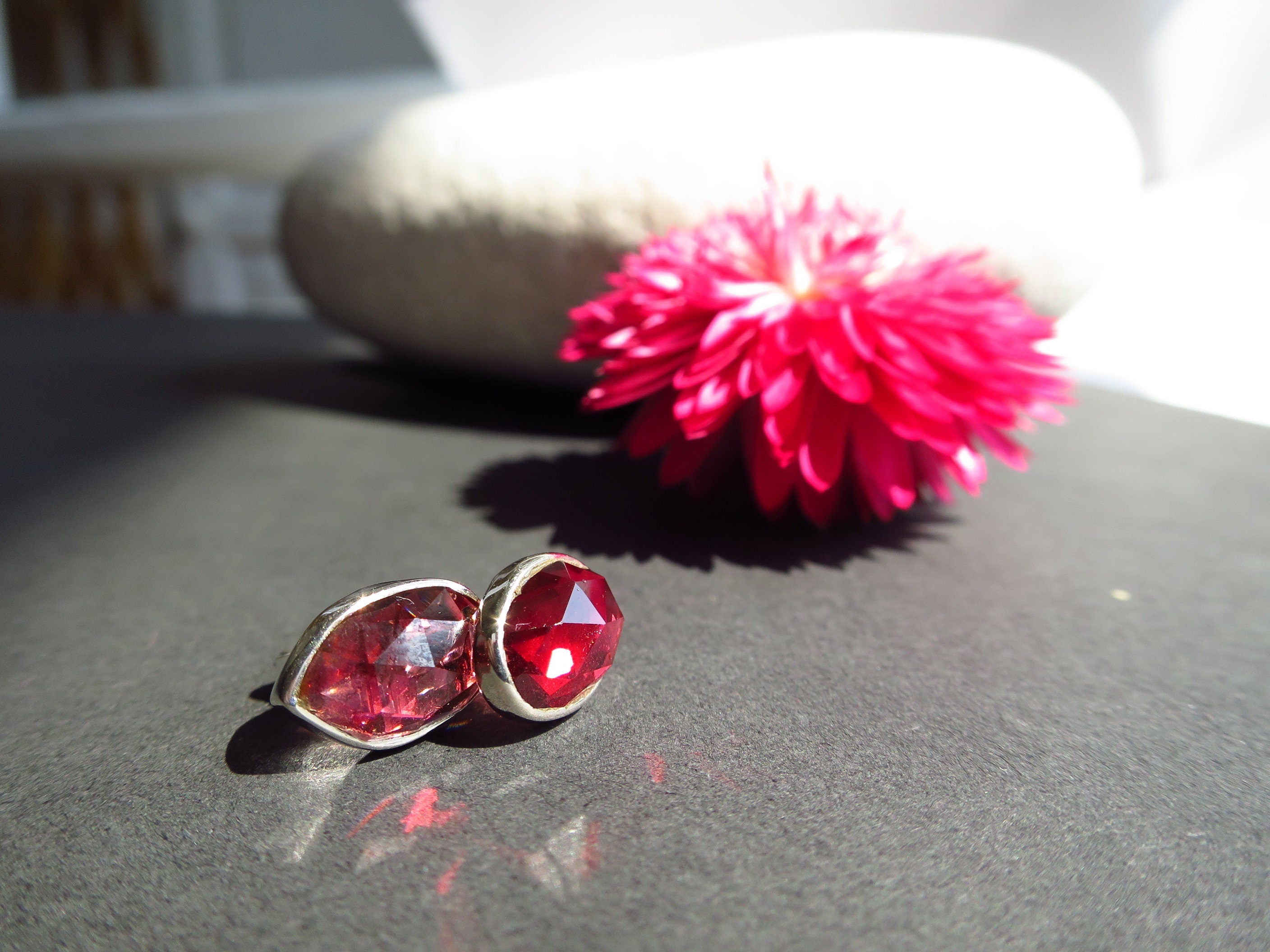 Granat Silber Ohrringe Ohrstecker Rose cut 925 Silber