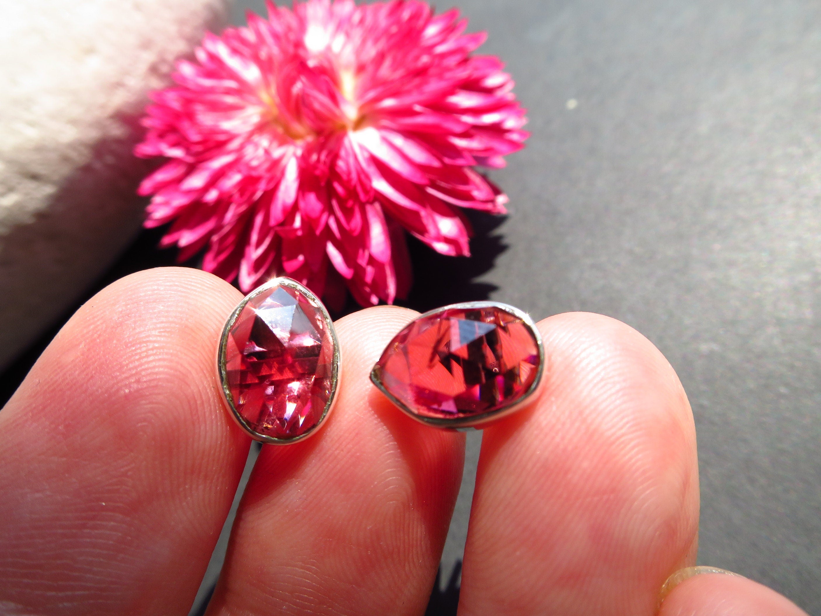 Granat Silber Ohrringe Ohrstecker Rose cut 925 Silber