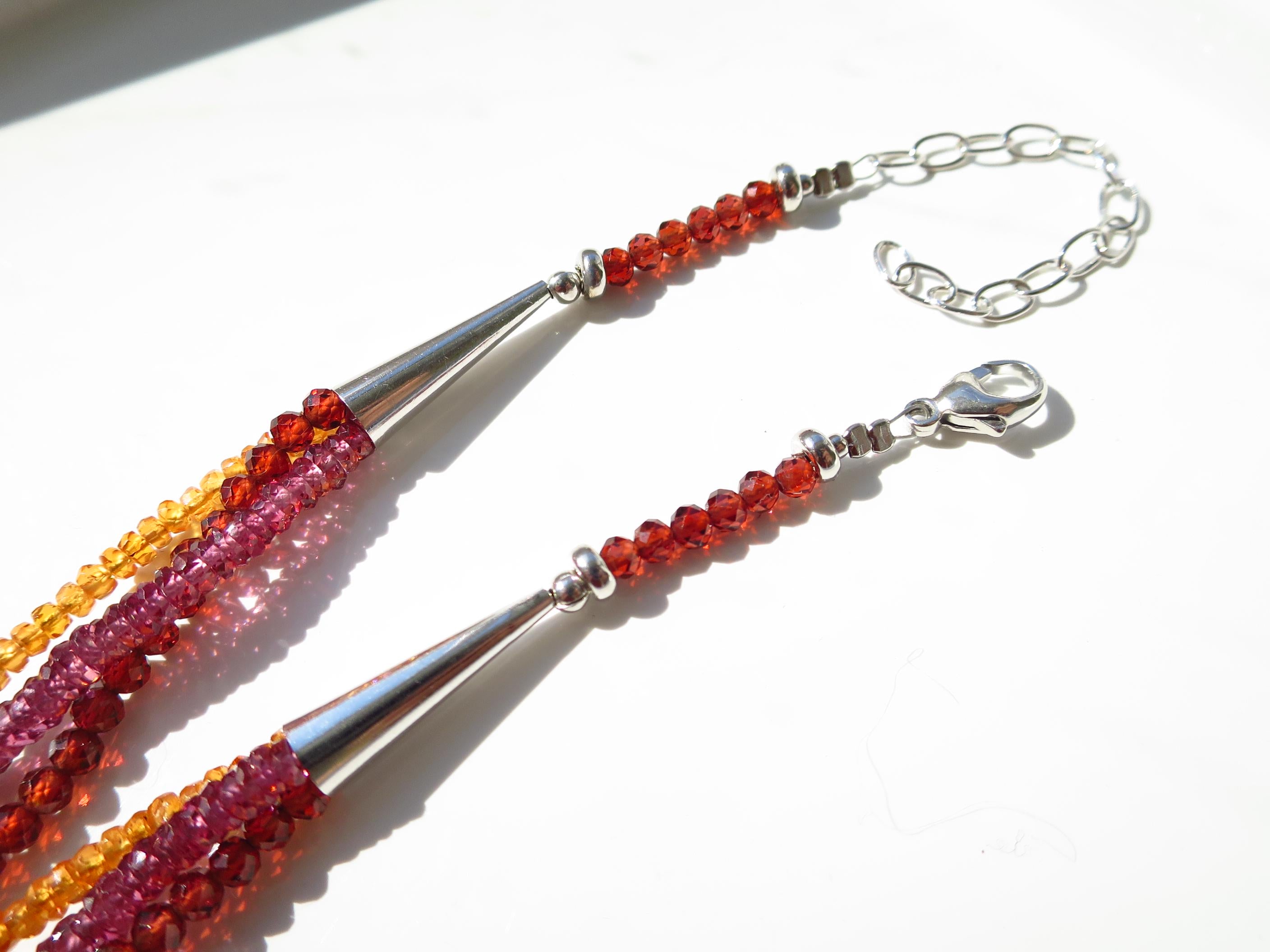 Bunte Granat Edelstein Kette 3 reihig 3 Farben