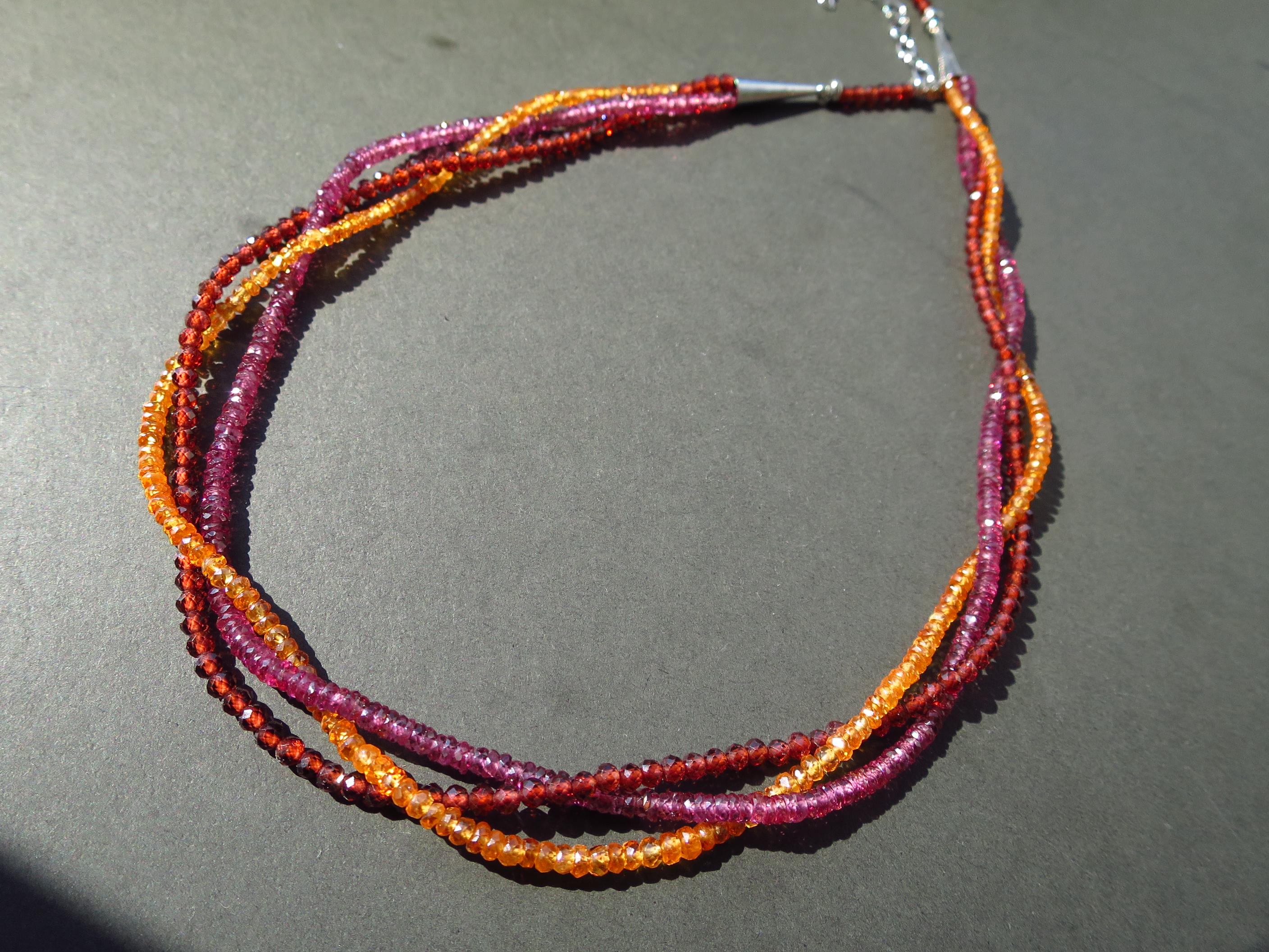 Bunte Granat Edelstein Kette 3 reihig 3 Farben