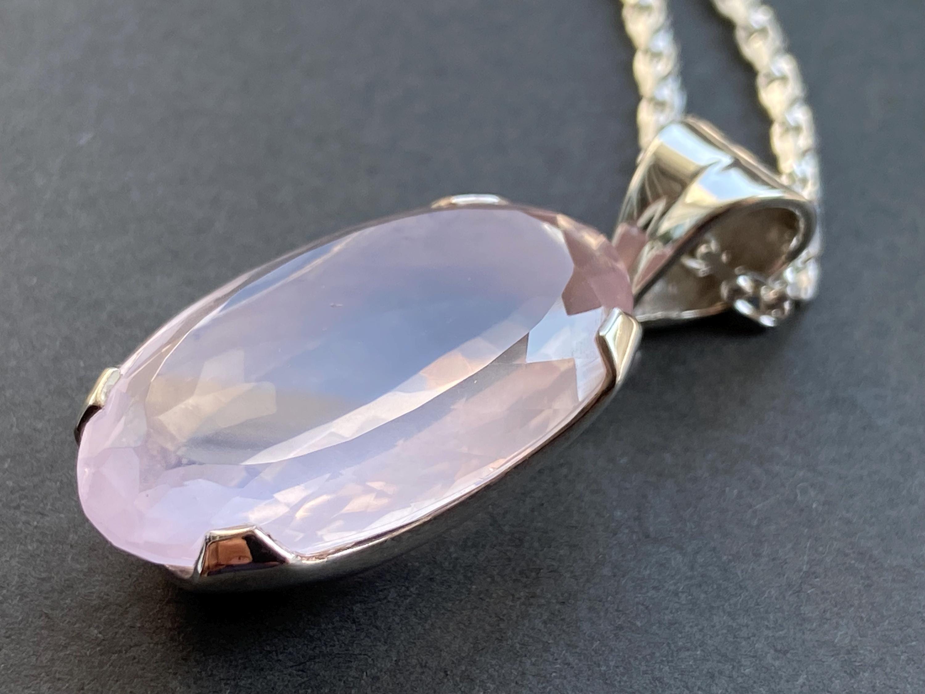 Rosenquarz Anhänger Silber klarer natürlicher Edelstein