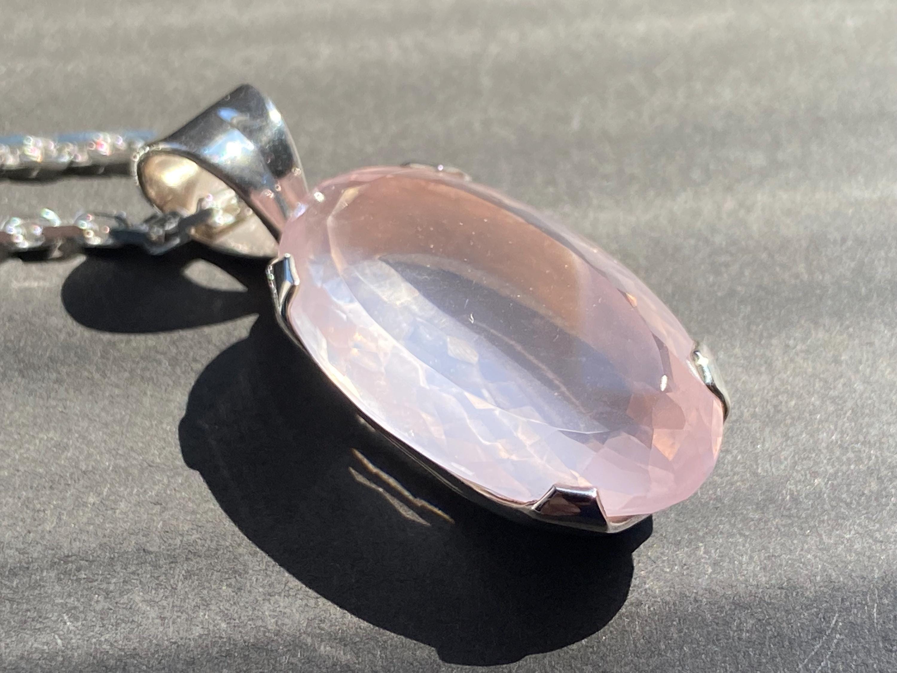 Rosenquarz Anhänger Silber klarer natürlicher Edelstein