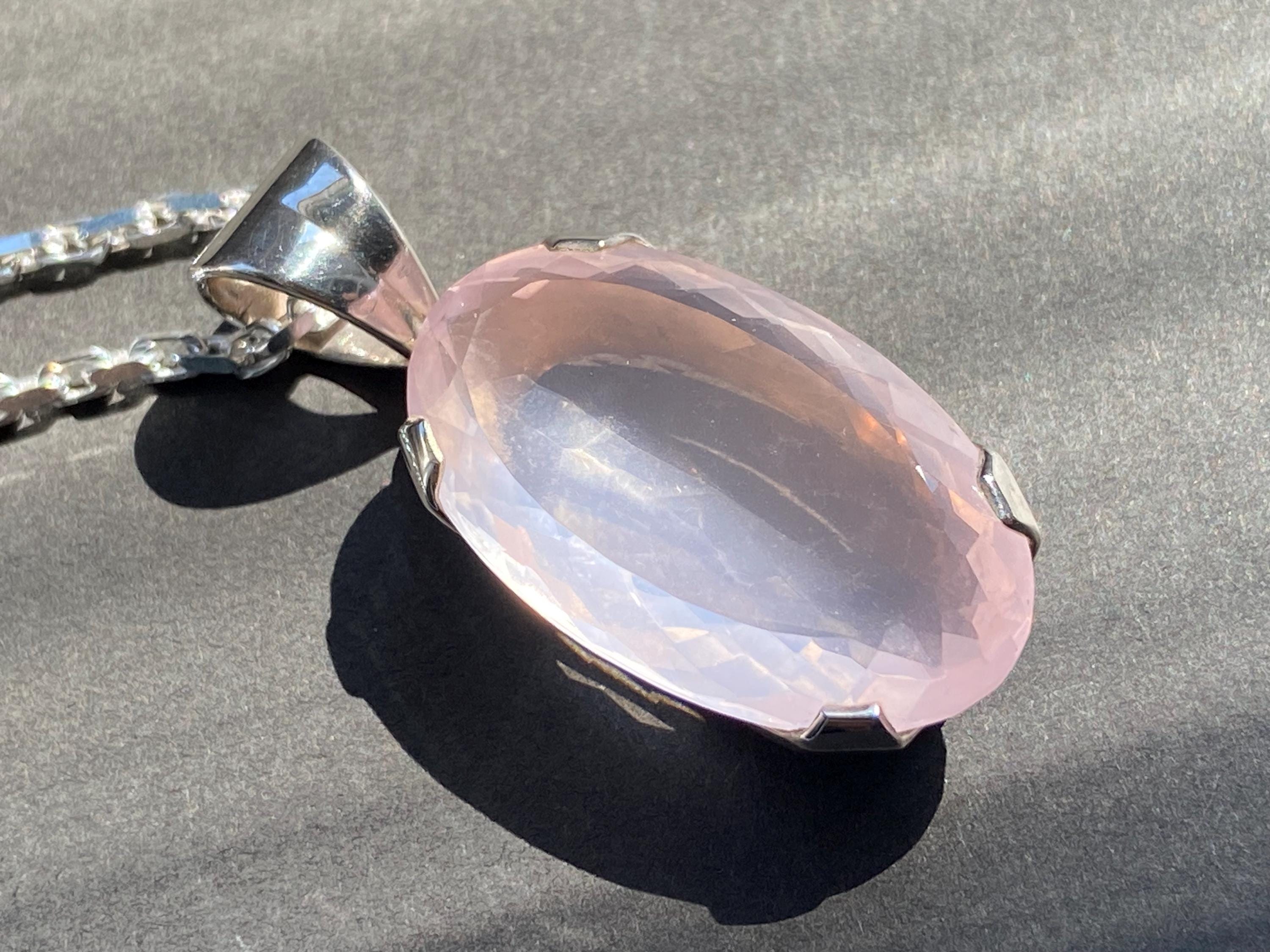 Rosenquarz Anhänger Silber klarer natürlicher Edelstein