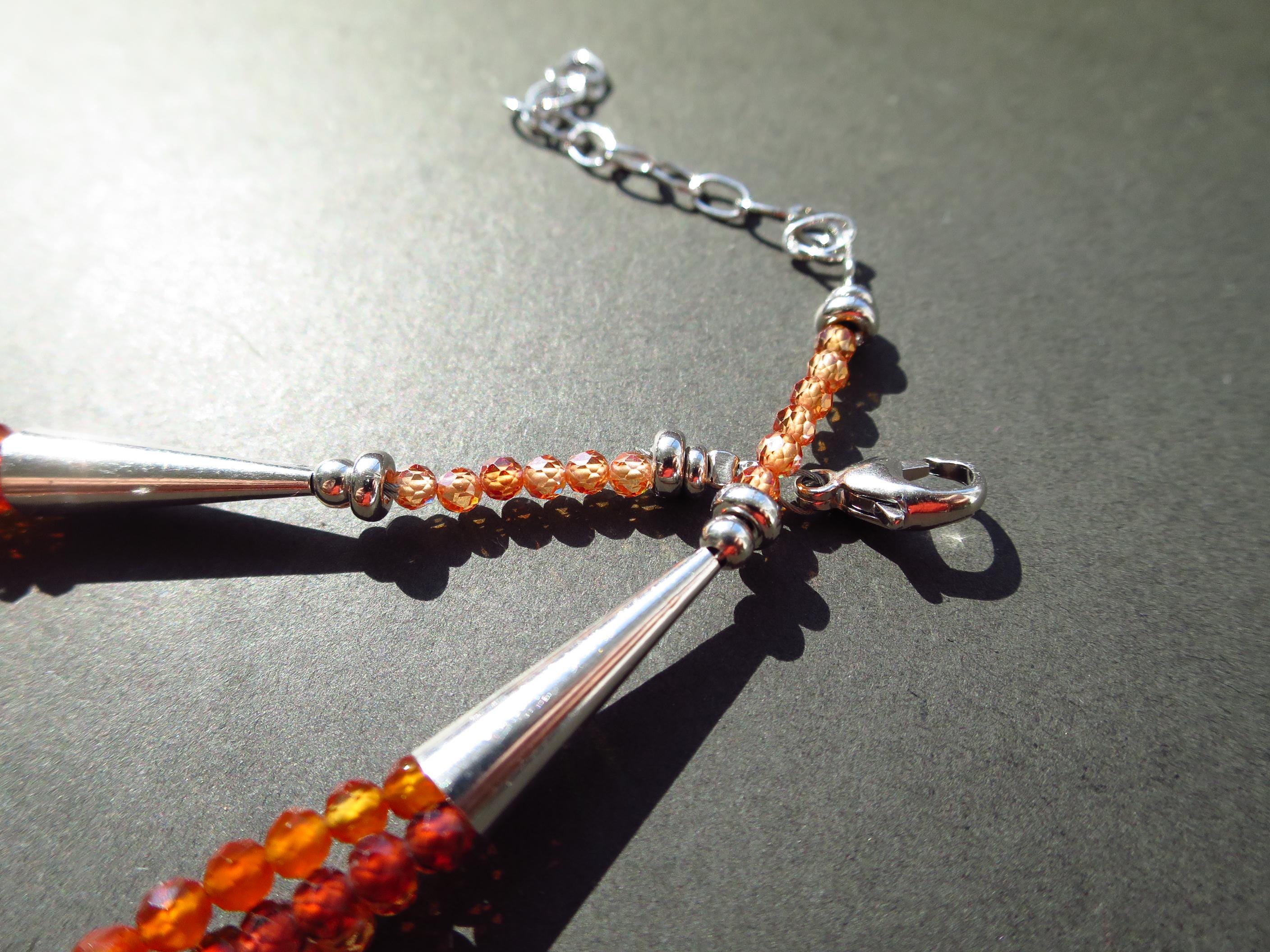 Bunte Edelstein Kette Granat Zirkon Karneol 3 reihig