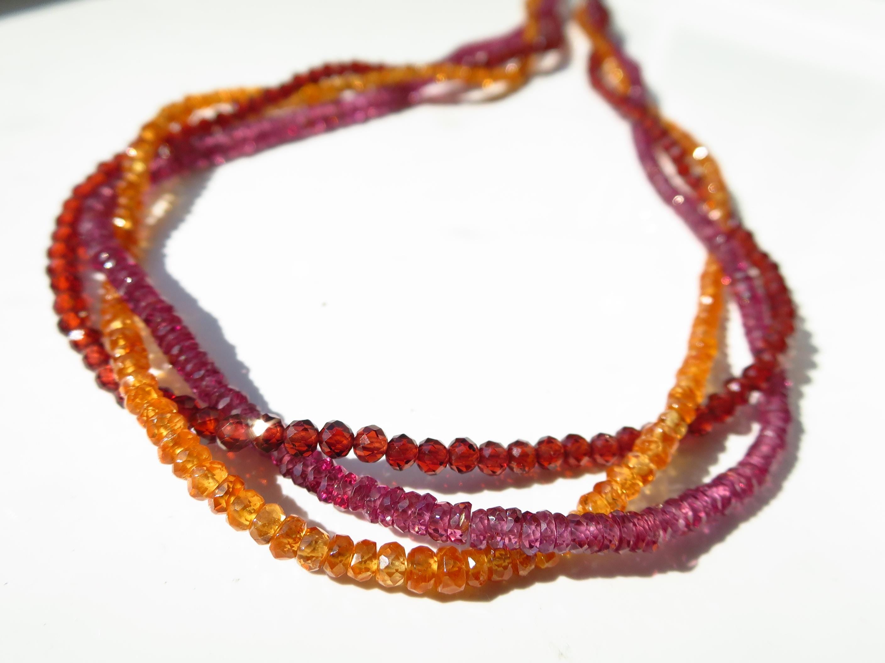Bunte Granat Edelstein Kette 3 reihig 3 Farben