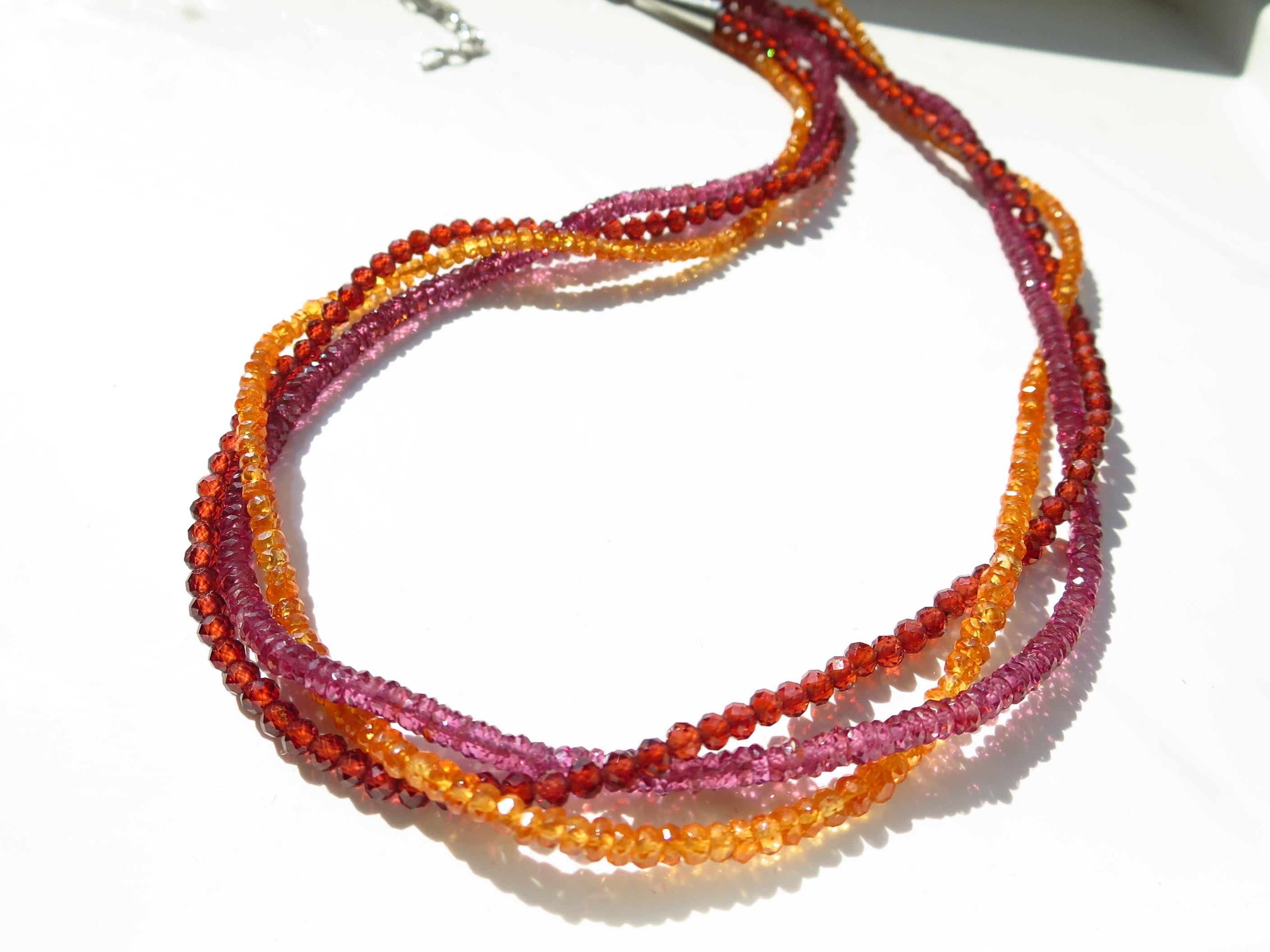 Bunte Granat Edelstein Kette 3 reihig 3 Farben