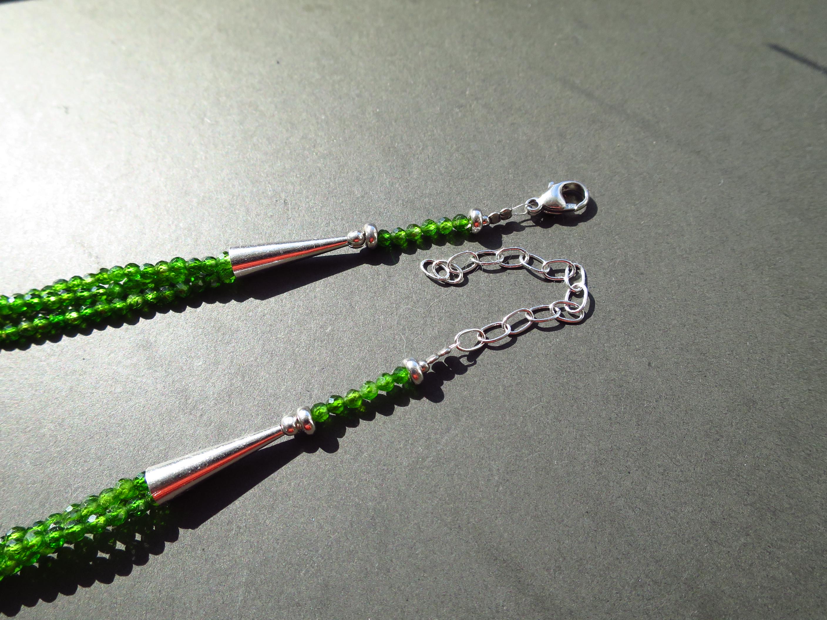 Grüne Edelstein Kette 3 reihige Natur Chromdiopsid