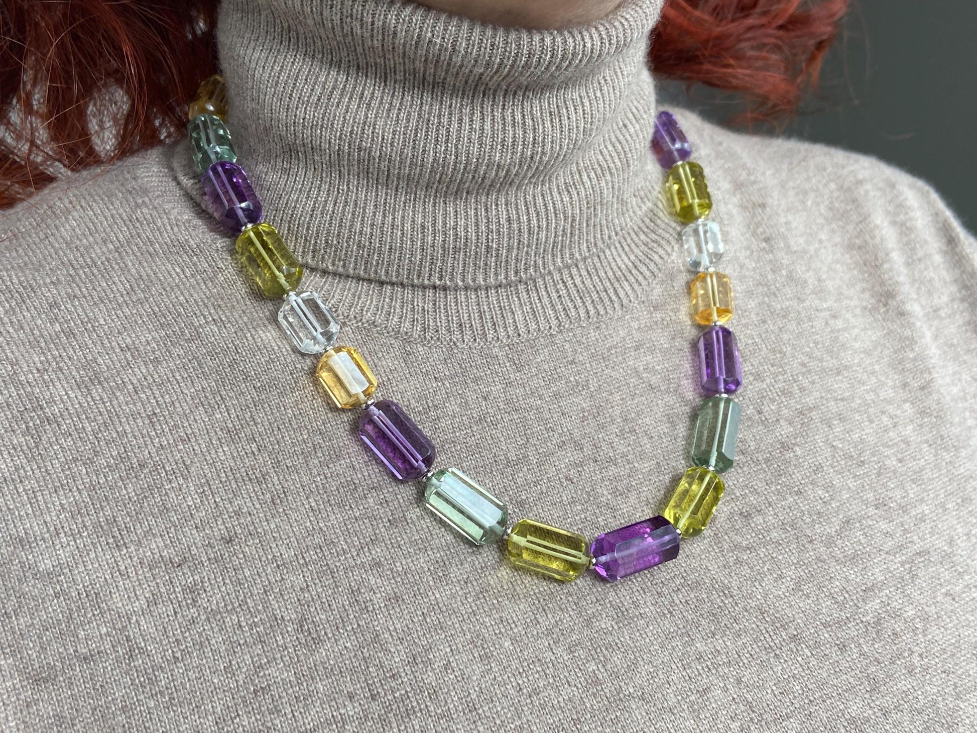 AAA lange in Schmuckstein Qualität bunte Quarz Kette Makellos facettierte Amethyst Citrin Sterling Silber rhodiniert Verschluss Unikat