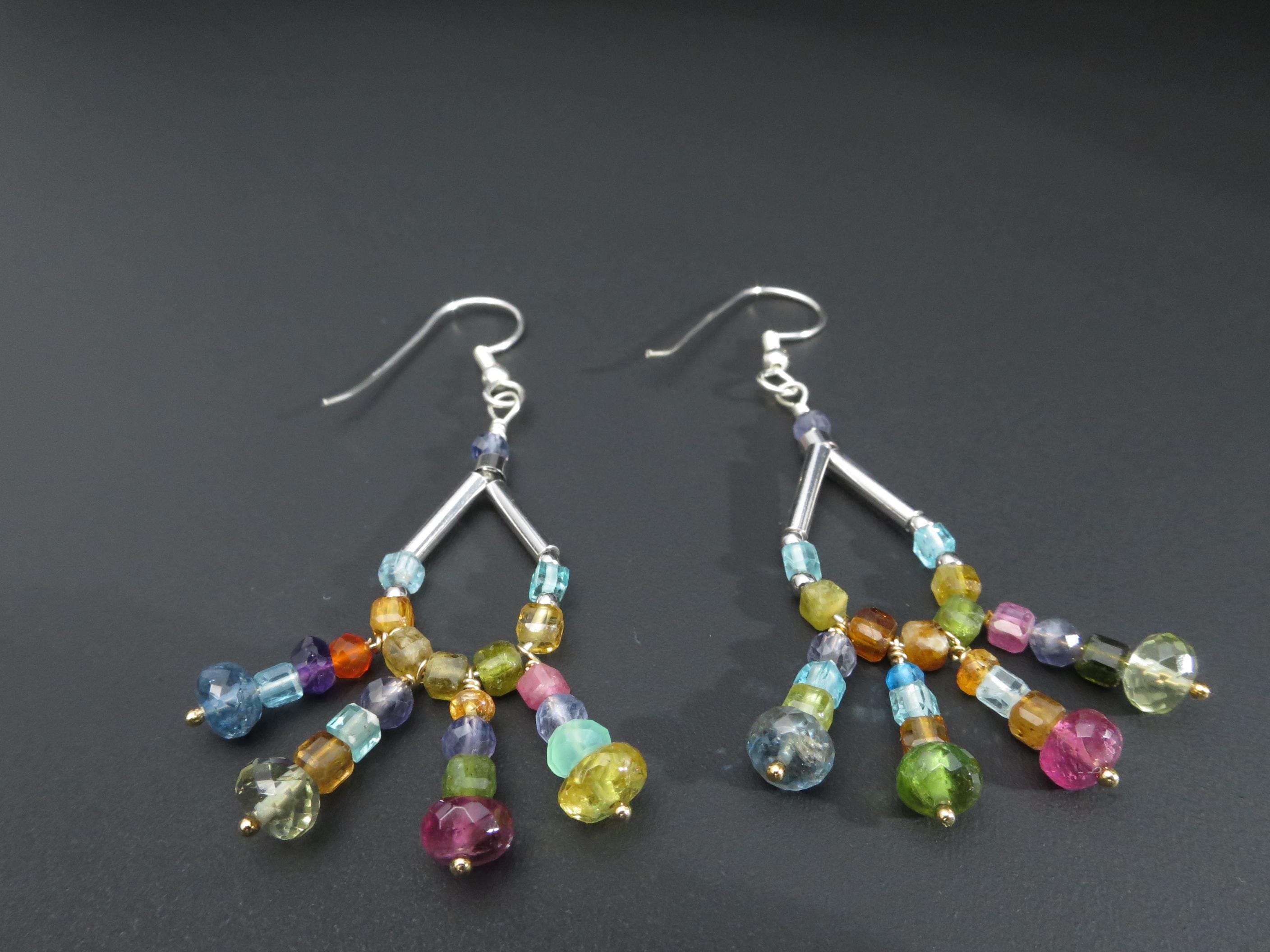 Bunte lange Turmalin Ohrringe Ohrhänger 925 Silber