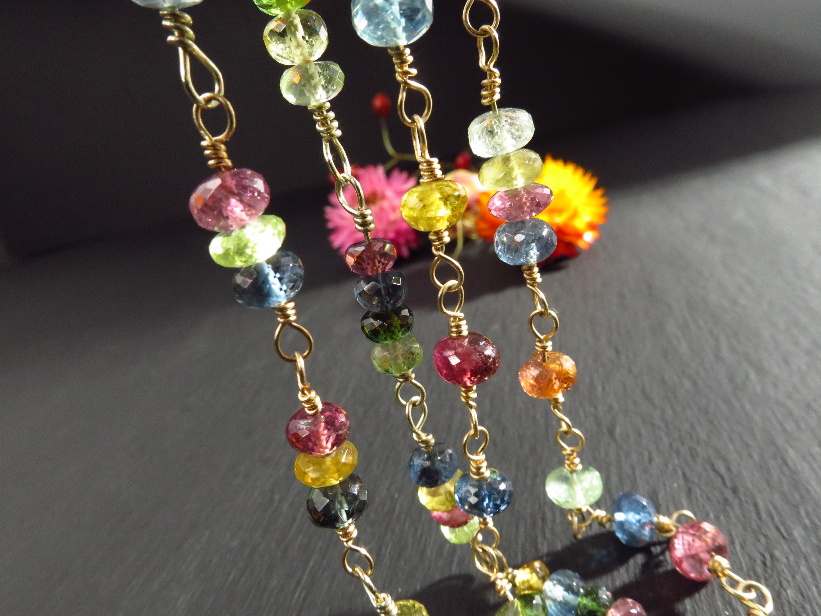 Turmalin Rosenkranz Kette bunt 9kt Gold Halskette