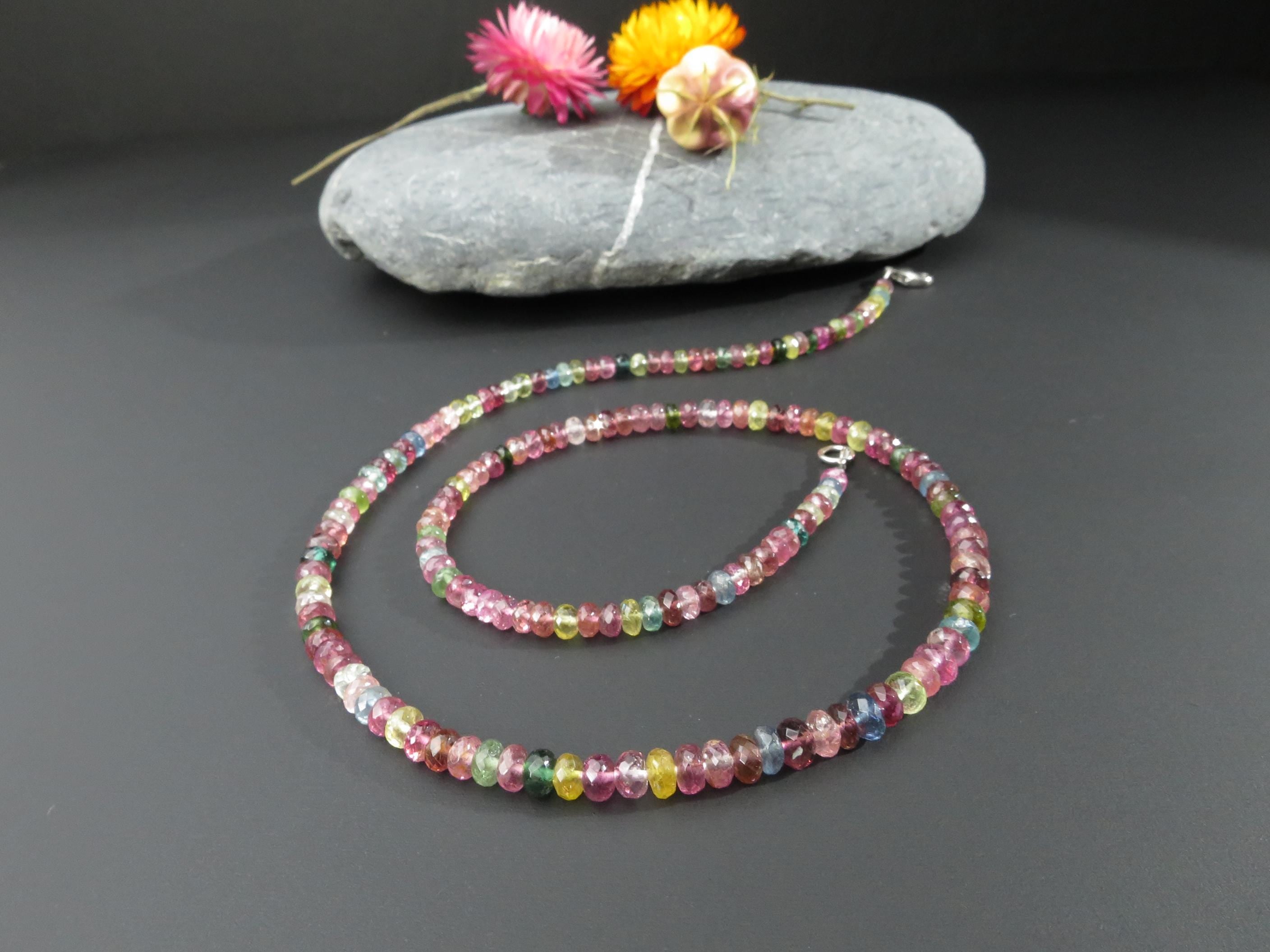 Turmalin Halskette Multicolor Edelstein Collier Unikat