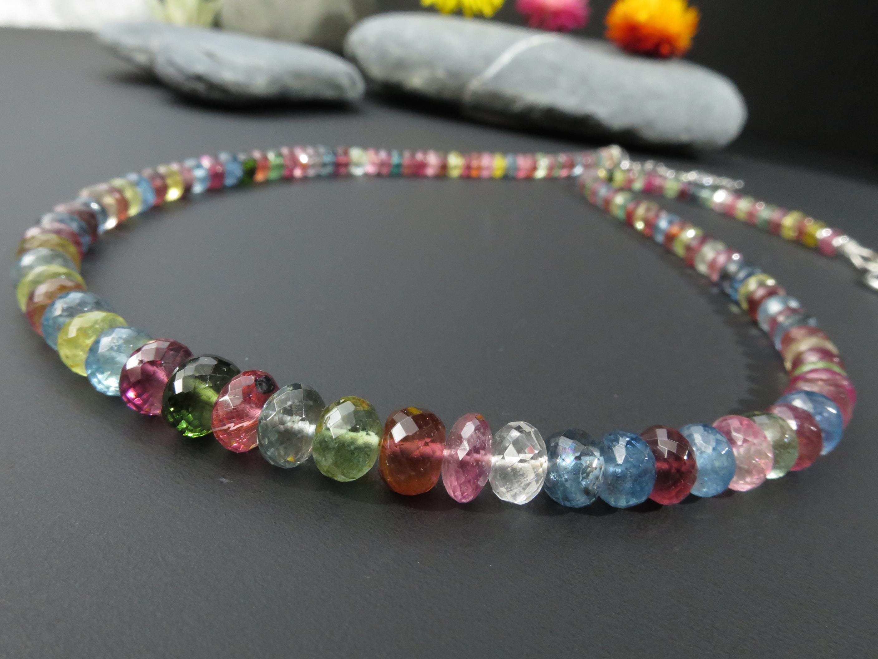 Turmalin Halskette blau rosa Edelstein Kette facettiert