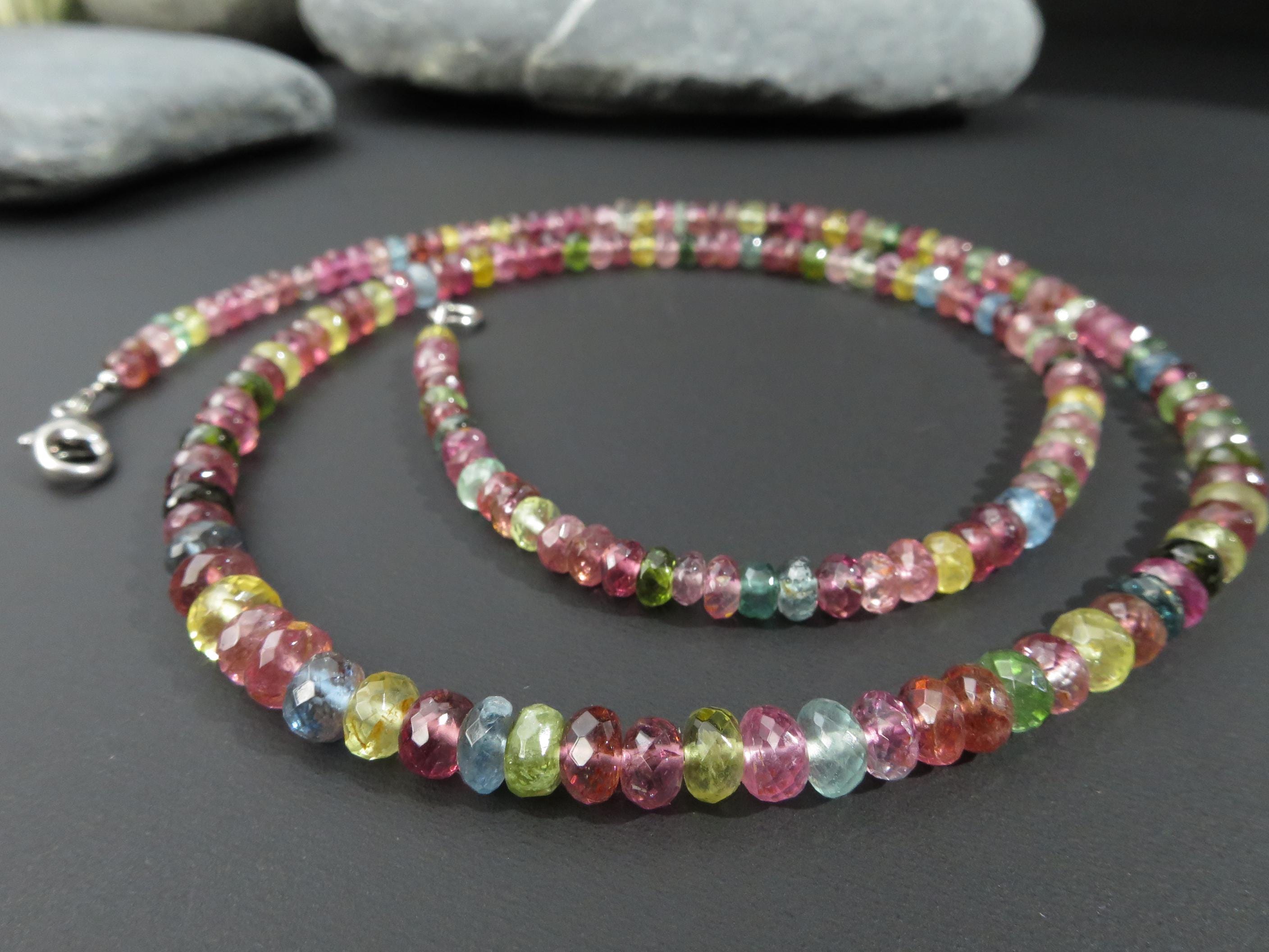 Turmalin Halskette Turmalin blau Collier Turmalin rosa Kette Turmalin Perlen Kristalle Natur Collier Multicolor Edelstein Unikat Kette