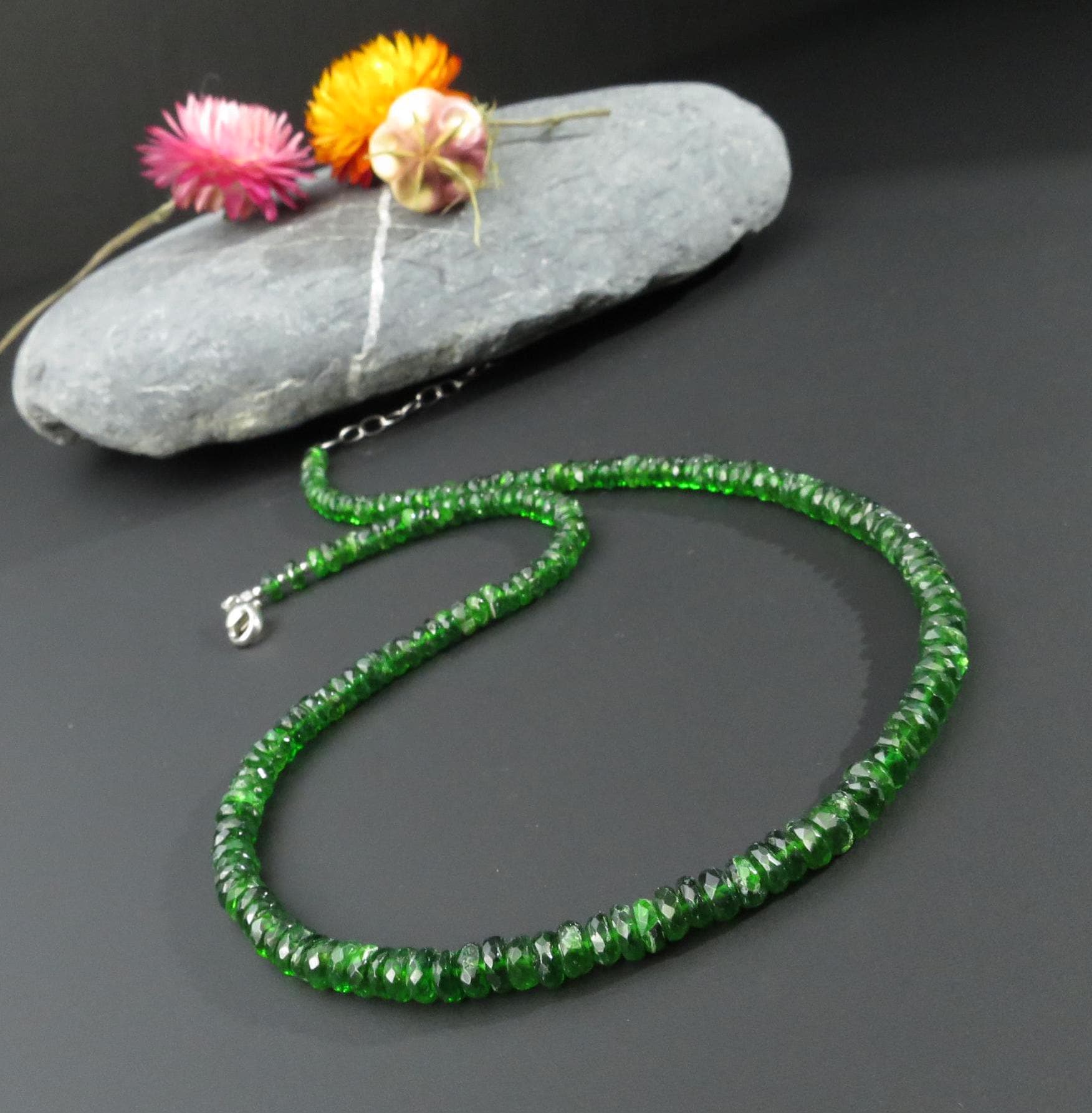 Chromdiopsid Kette Chromdiopsid Collier grün Edelstein Kette Chromdiopsid Silber Halskette rhodiniert Chromdiopsid facettiert Unikat Kette