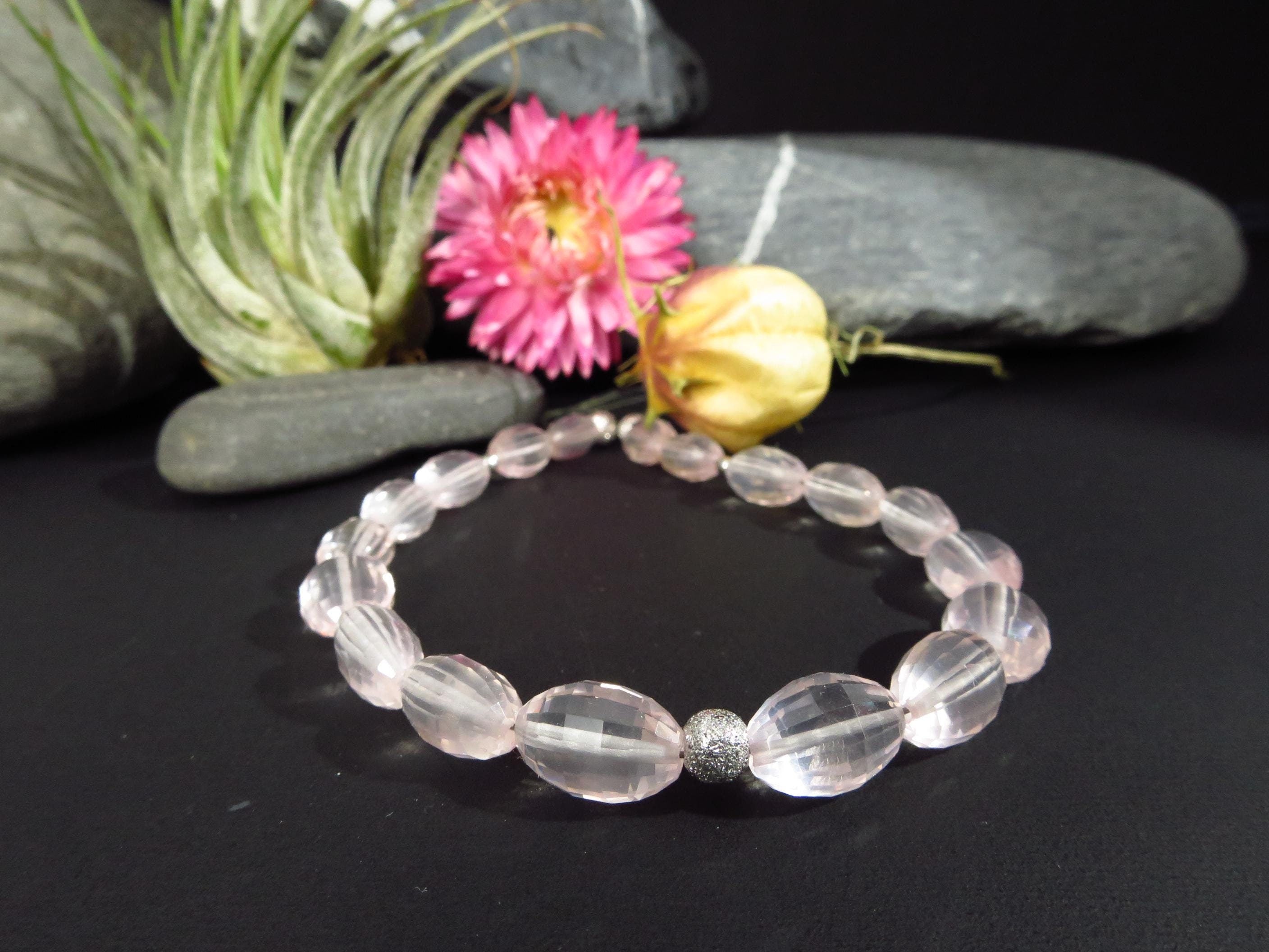 Rosenquarz Armband Silber Rosenquarz AAA Armband rosa Edelstein Rosenquarz Silber rhodiniert Stein Armband Qualität Natur Rosenquarz