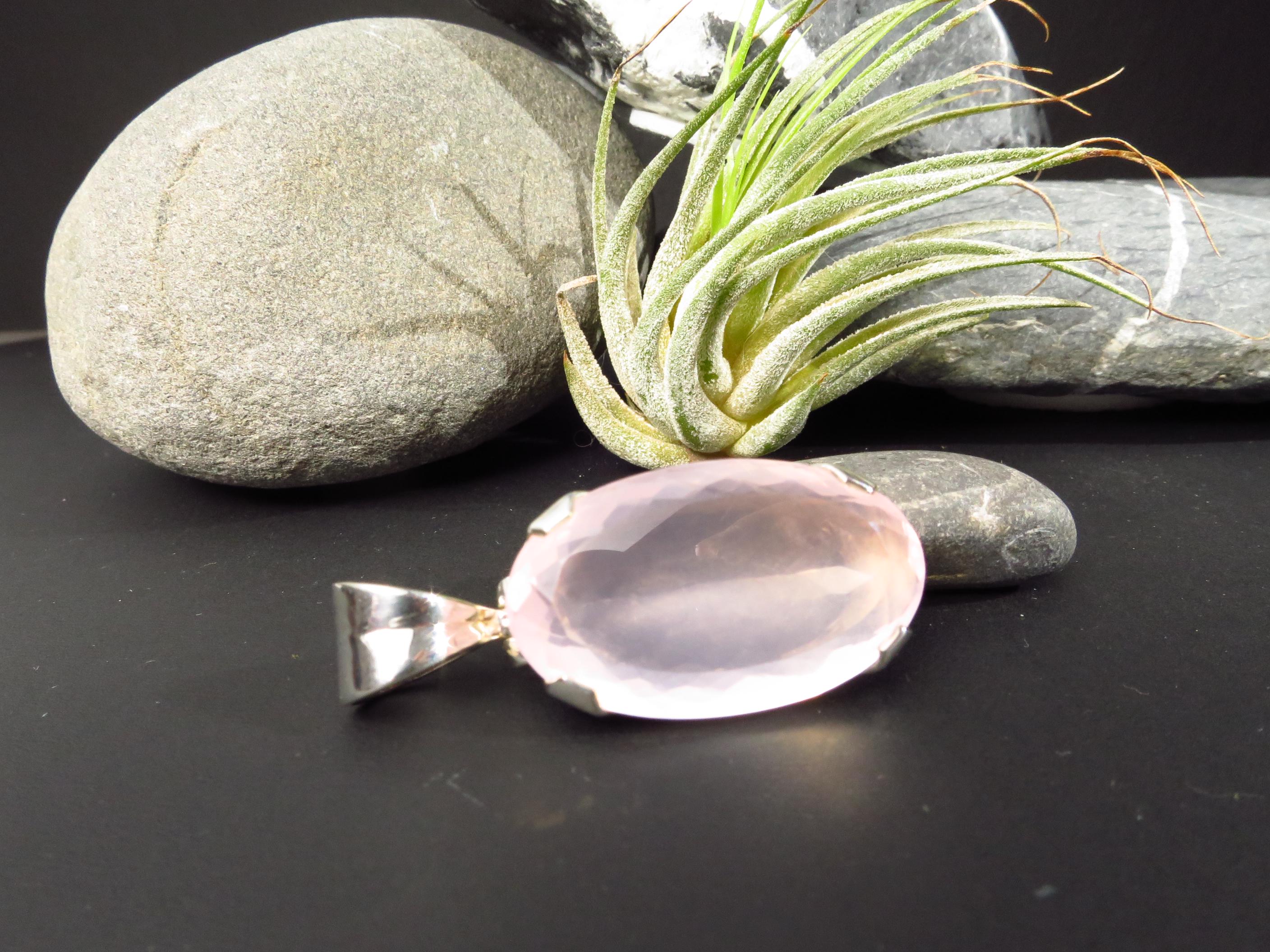 Rosenquarz Anhänger Silber klarer natürlicher Edelstein