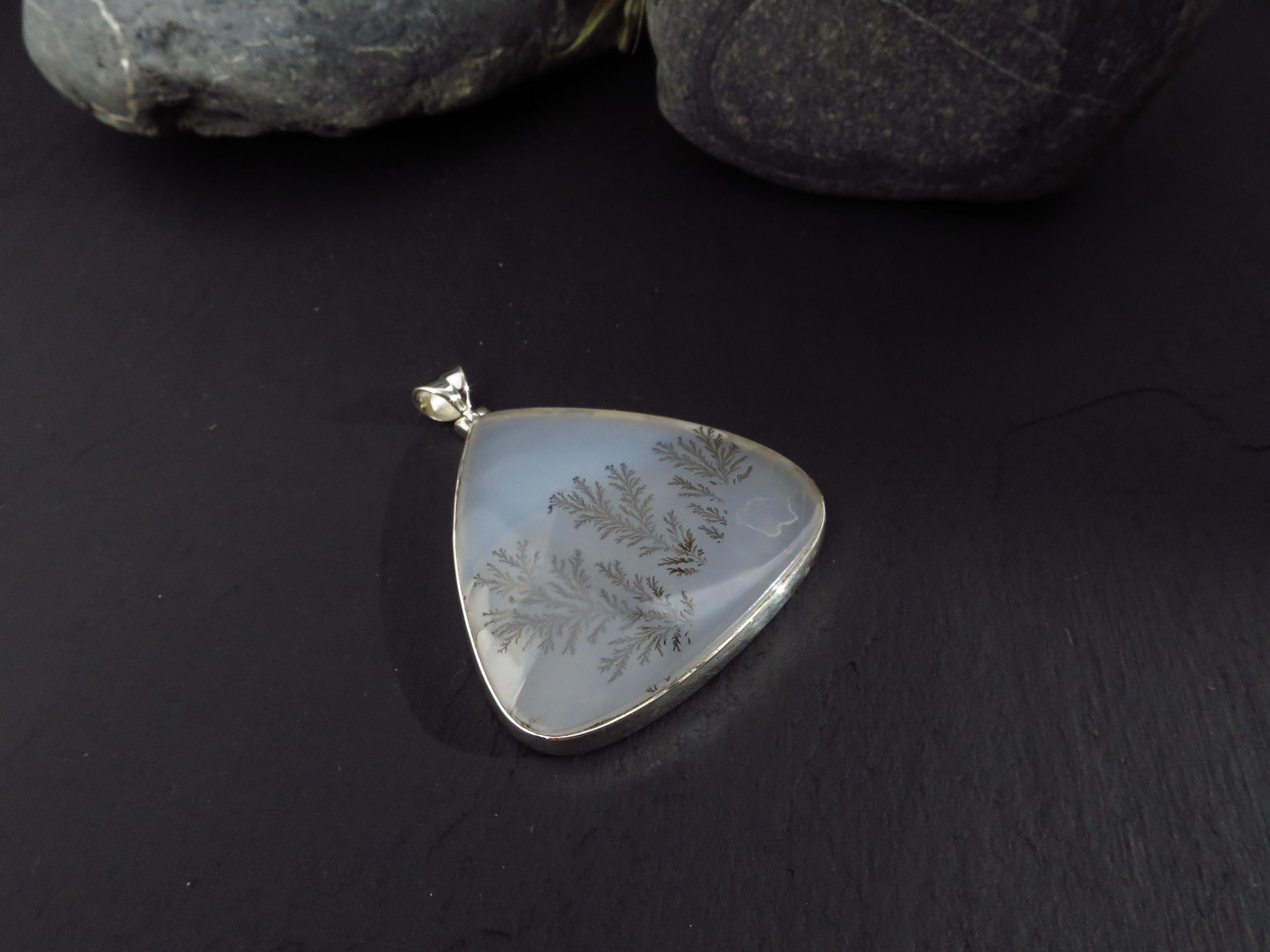 Großer Dendriten Achat Anhänger in Sterling Silber