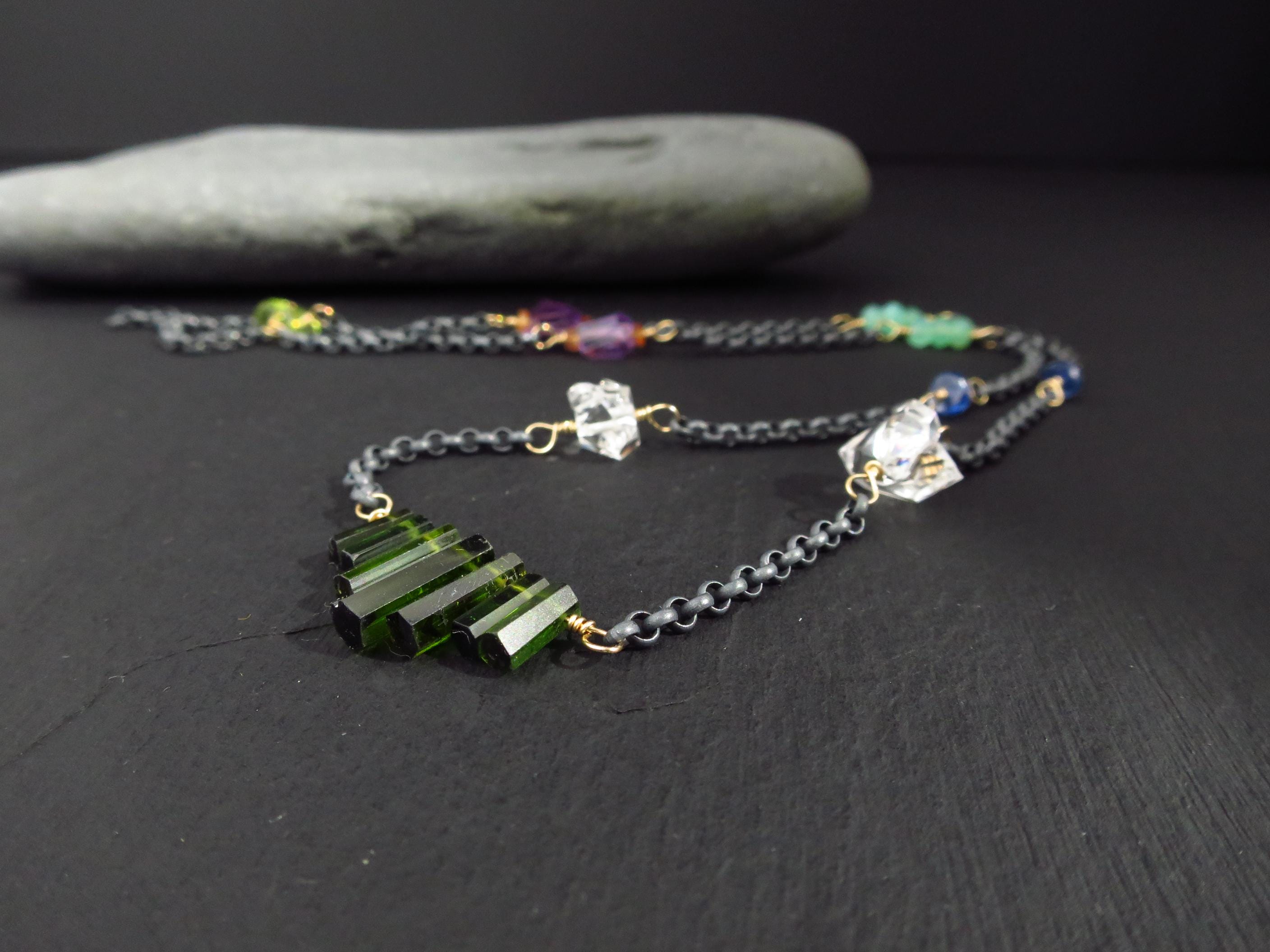 Turmalin Spitzen Kette bunte Edelstein Halskette Chrysopras