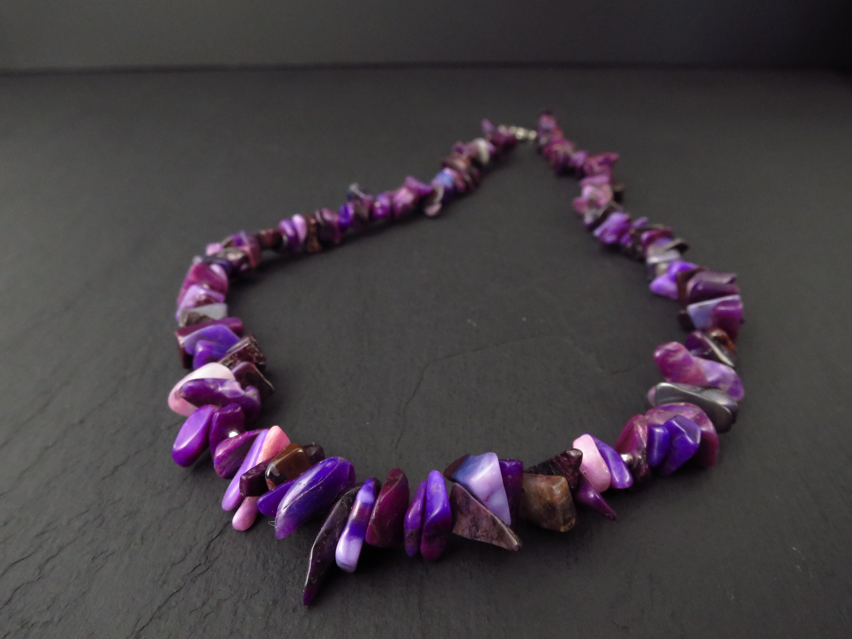 Echte Sugilith Kette Silber Verschluss Edelstein Splitter