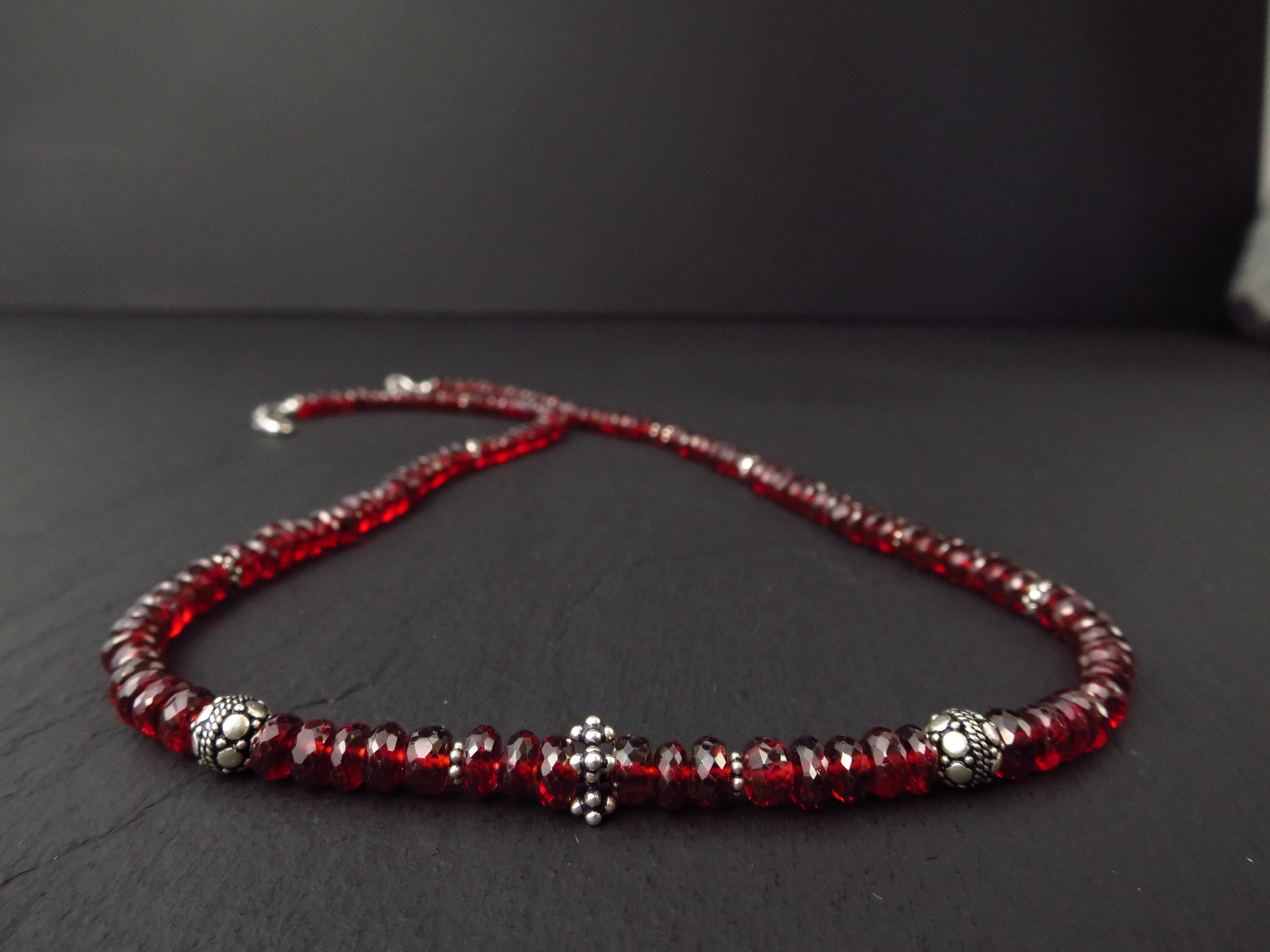 Mosambik Granat Silber Kette rotes Edelstein Collier