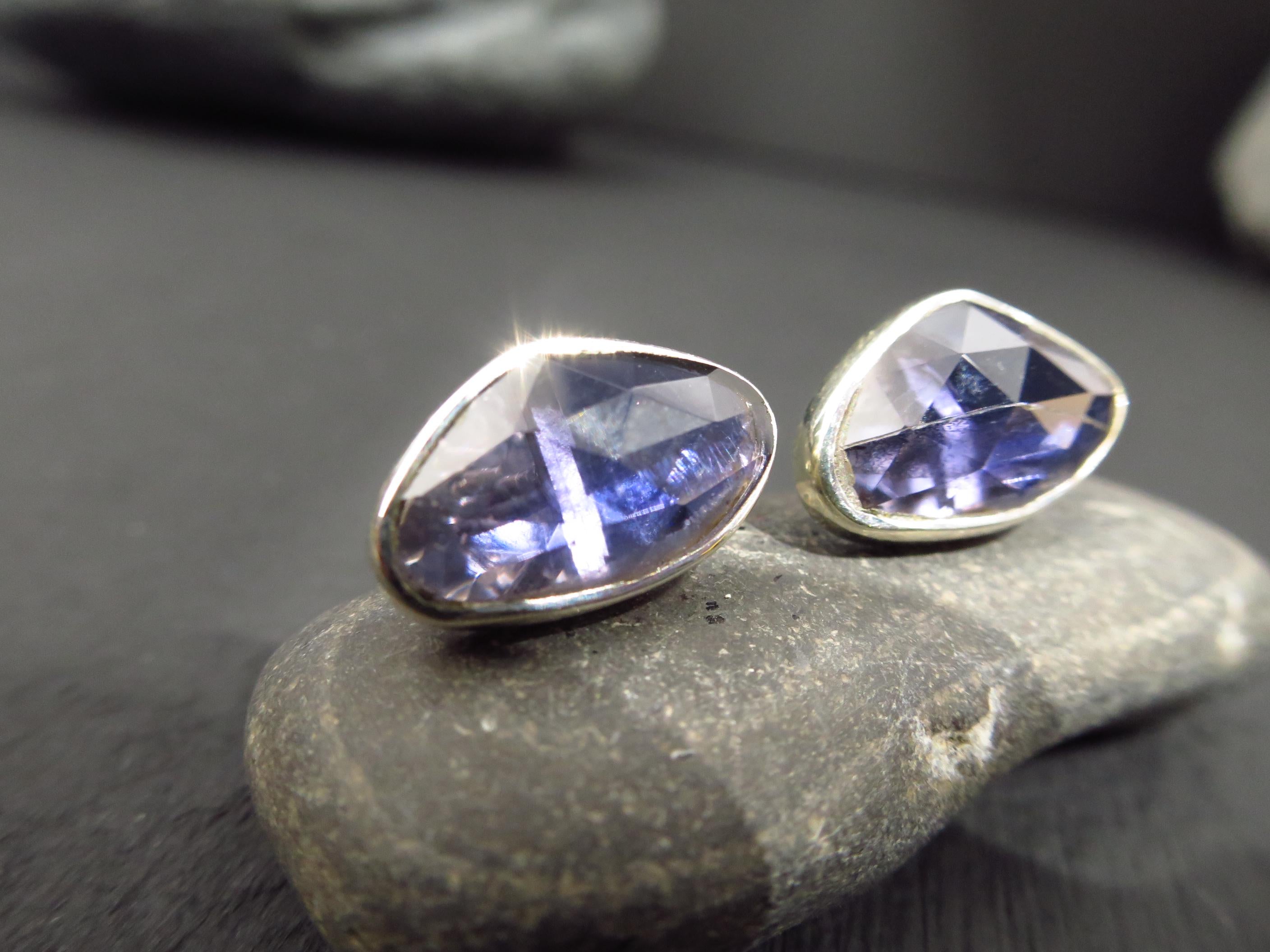 Iolith Ohrstecker Silber Rose cut Edelstein Ohrringe