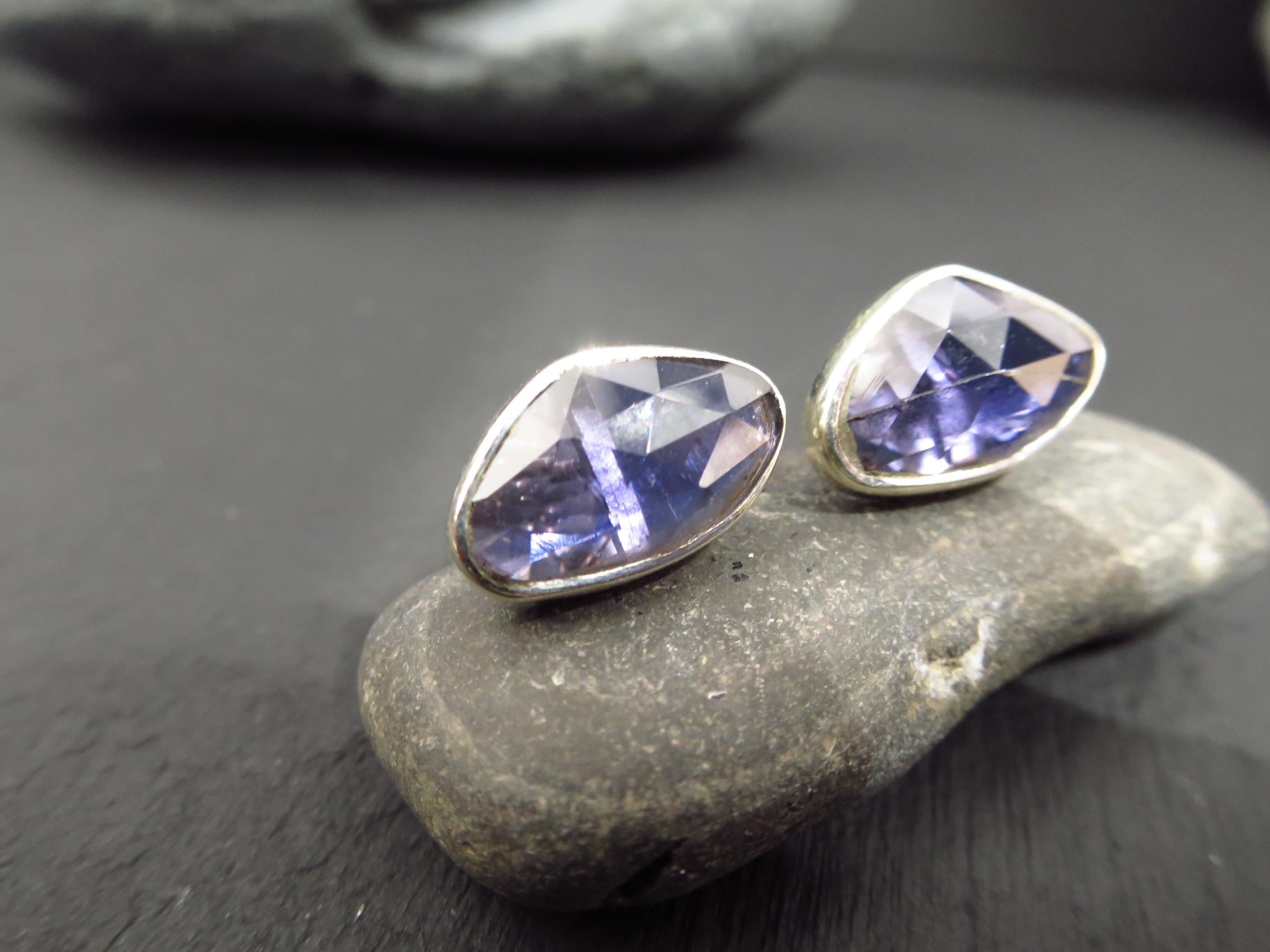 Iolith Ohrstecker Silber Rose cut Edelstein Ohrringe