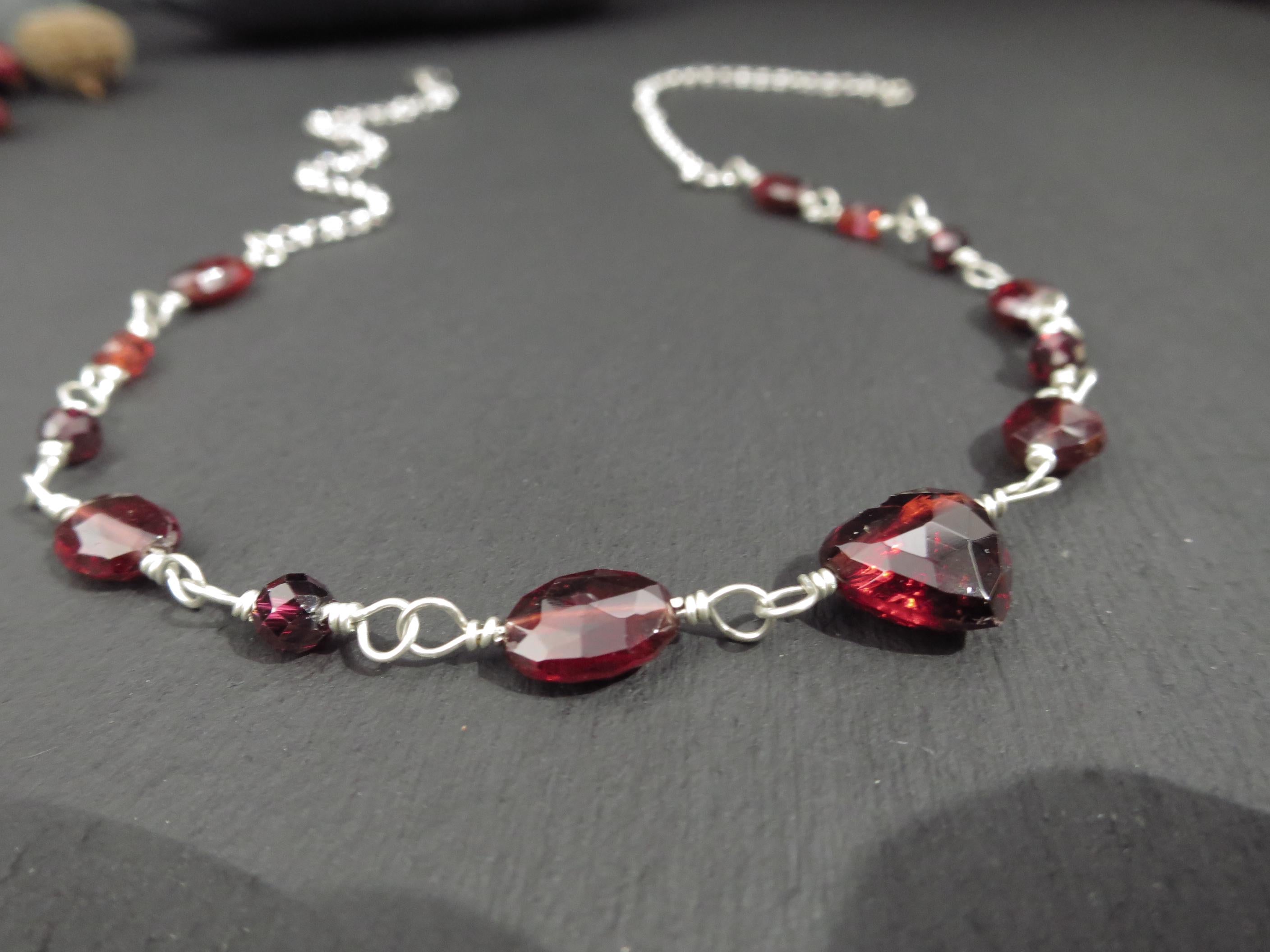 Granat Herz Kette Argentium Silber Edelstein Collier 47 cm