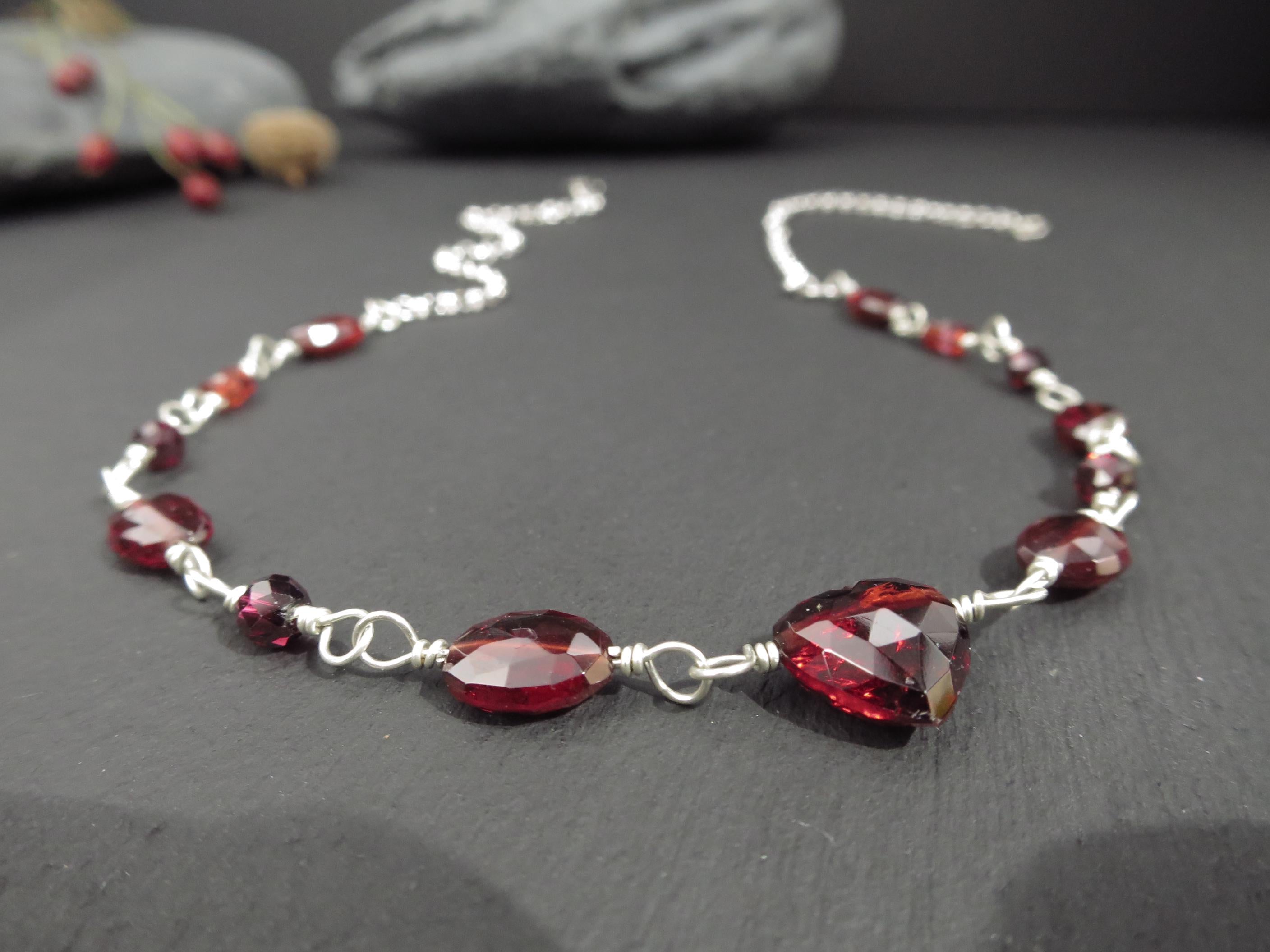 Granat Herz  Kette Argentium Silber Edelstein Granat Afrika  Kette Sterling Silber rhodiniert Verschluss handgemacht AAA Edelstein