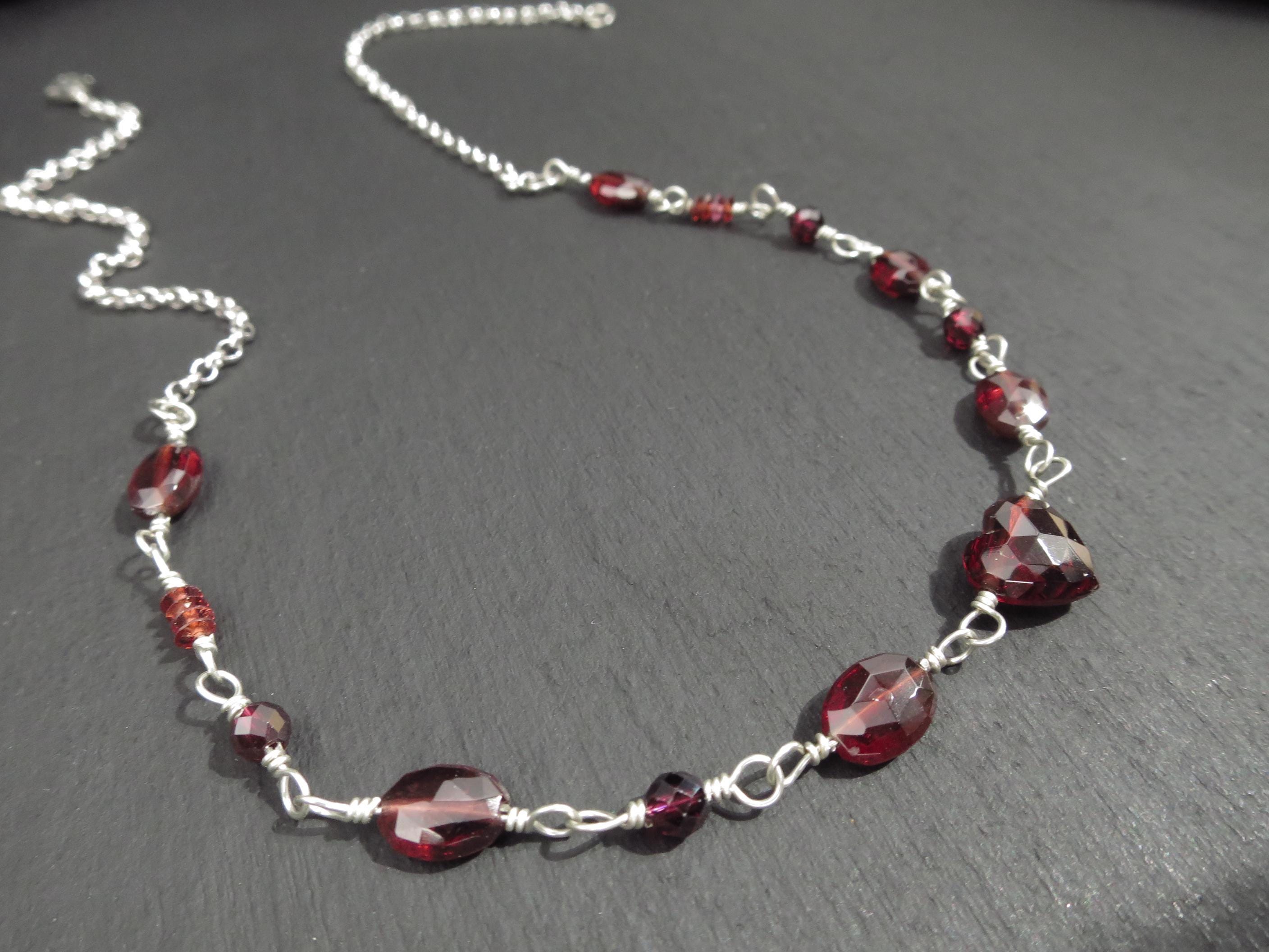Granat Herz Kette Argentium Silber Edelstein Collier 47 cm