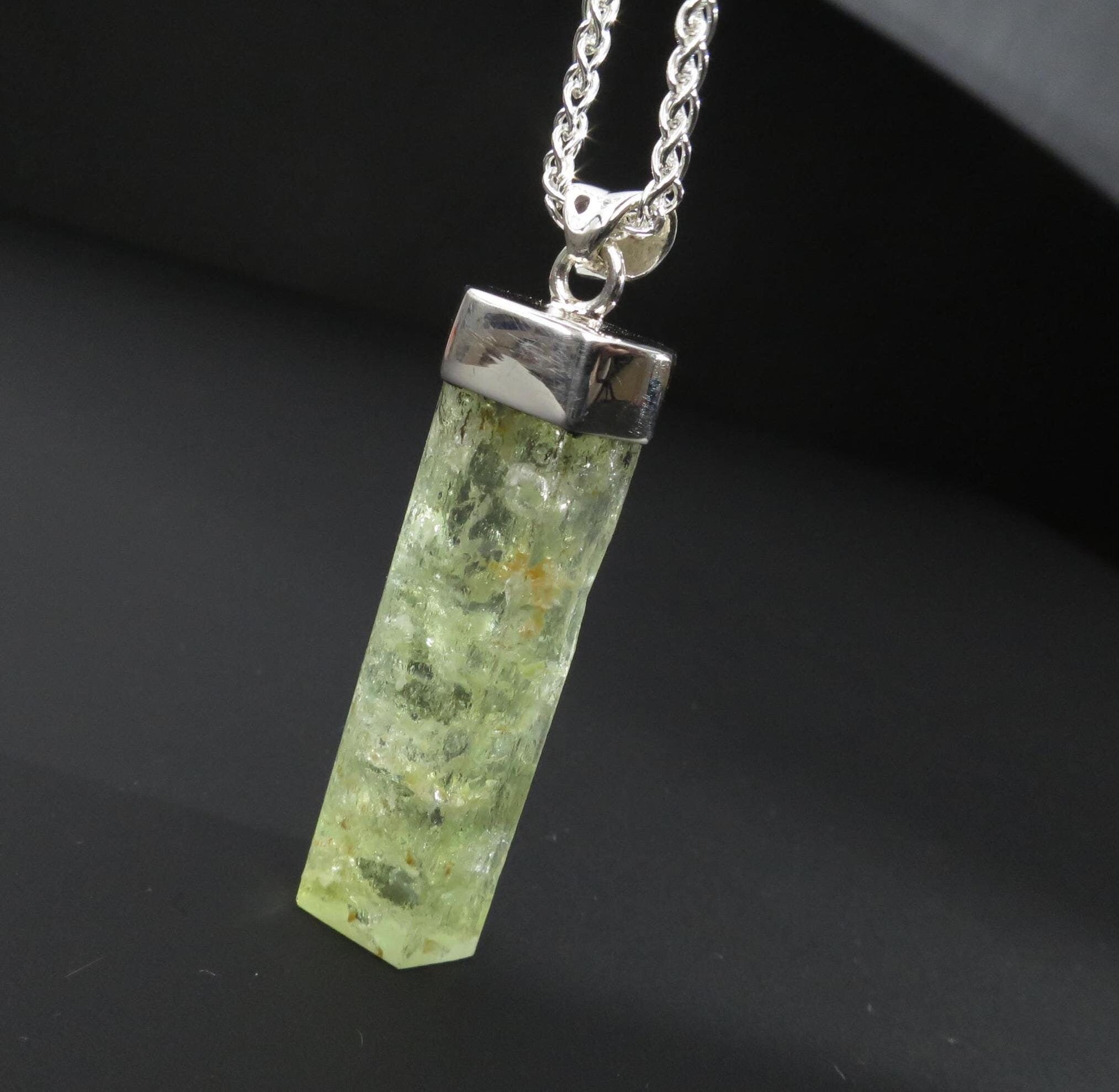 Heliodor Anhänger Silber Aquamarin gelb Anhänger Beryll Kristall Heliodor Spitze Brasilien Natur Spitze Silber Heliodor Kettenanhänger gelb