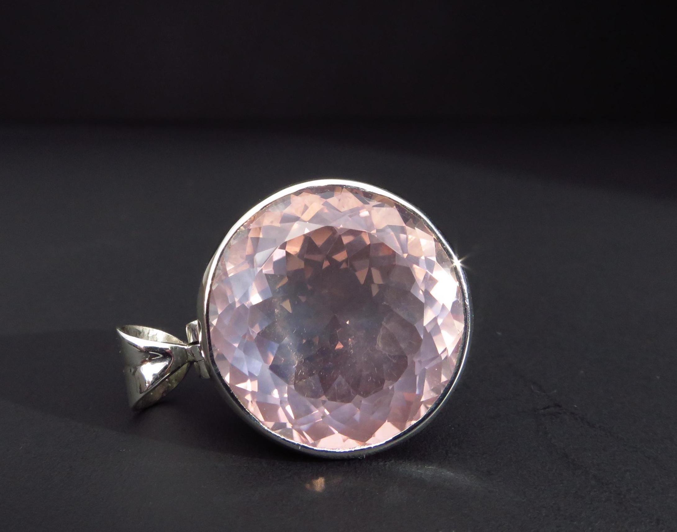 Rosenquarz Anhänger Silber Natürlicher Rosenquarz Anhänger rund Rosenquarz facettierter Anhänger rosa Edelstein Rosenquarz klarer Anhänger