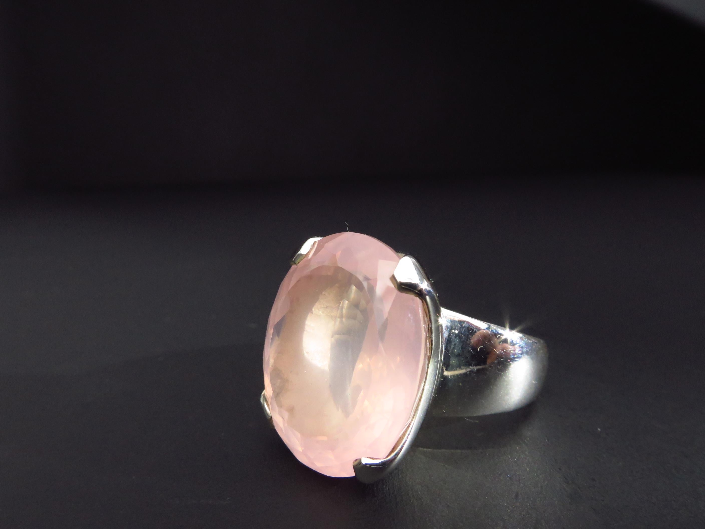 Rosenquarz Silber Statement Ring facettiert Ringgröße 9