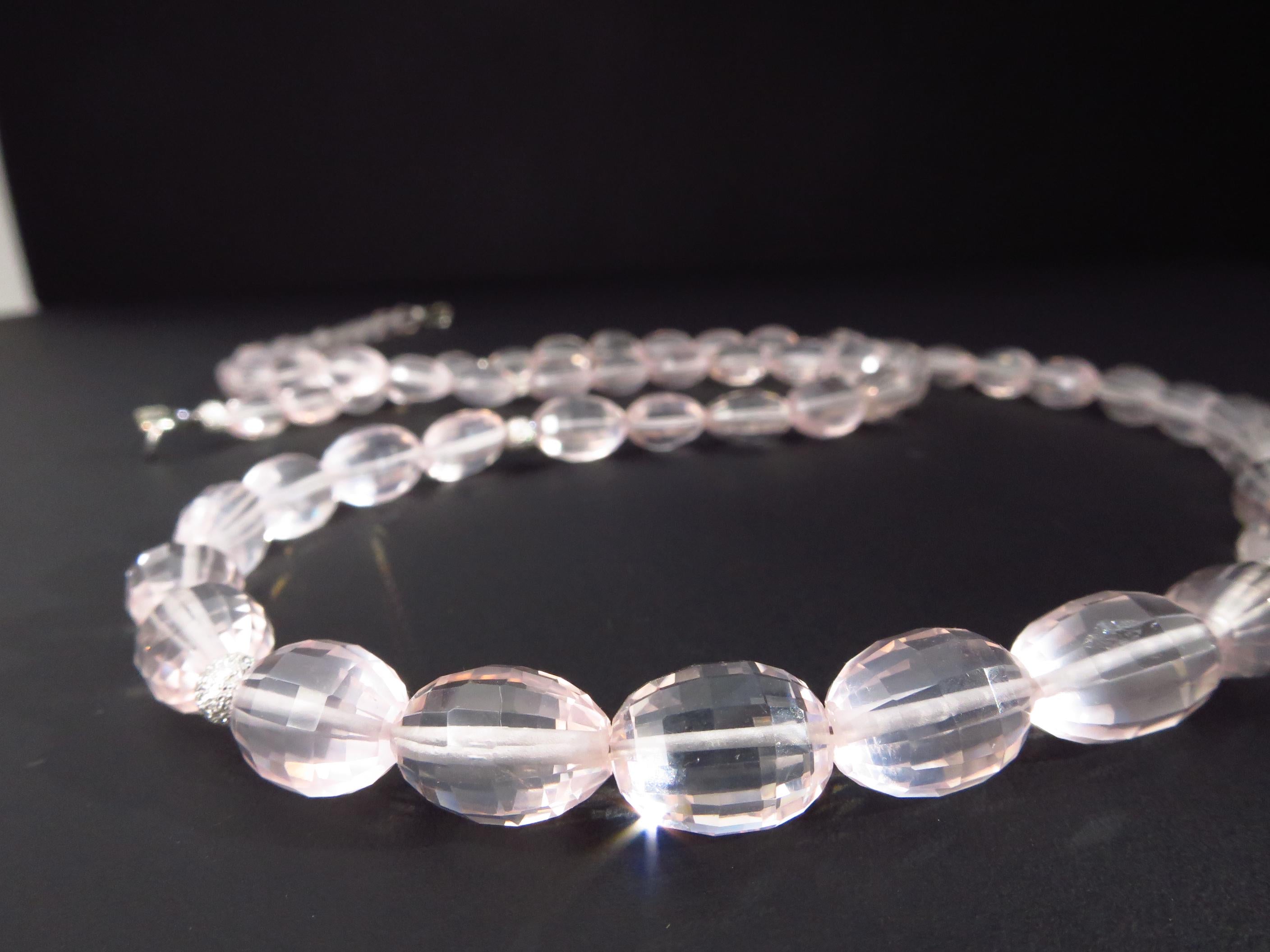 Rosenquarz Kette Silber lange Edelstein Halskette rosa
