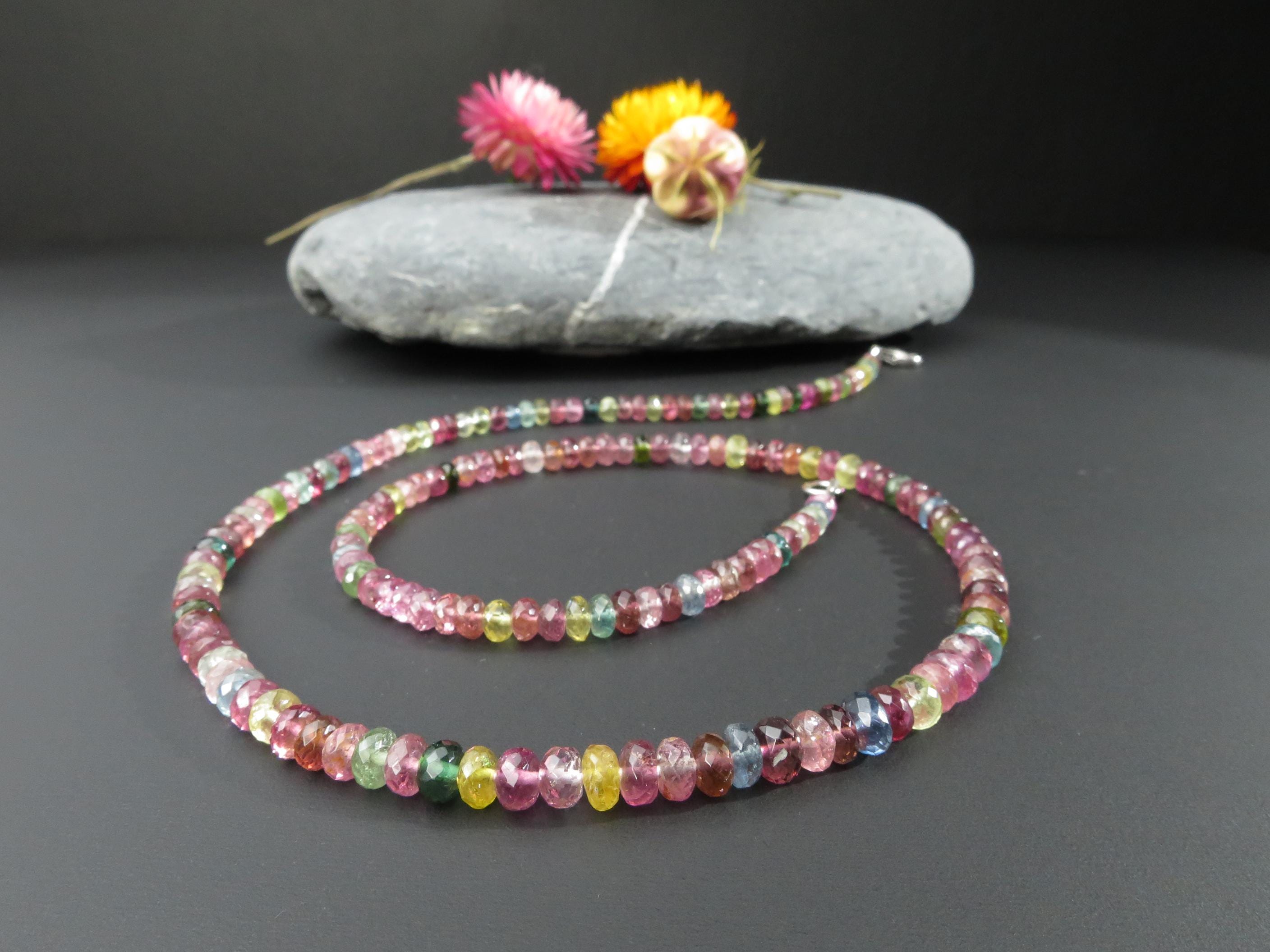 Turmalin Halskette Multicolor Edelstein Collier Unikat
