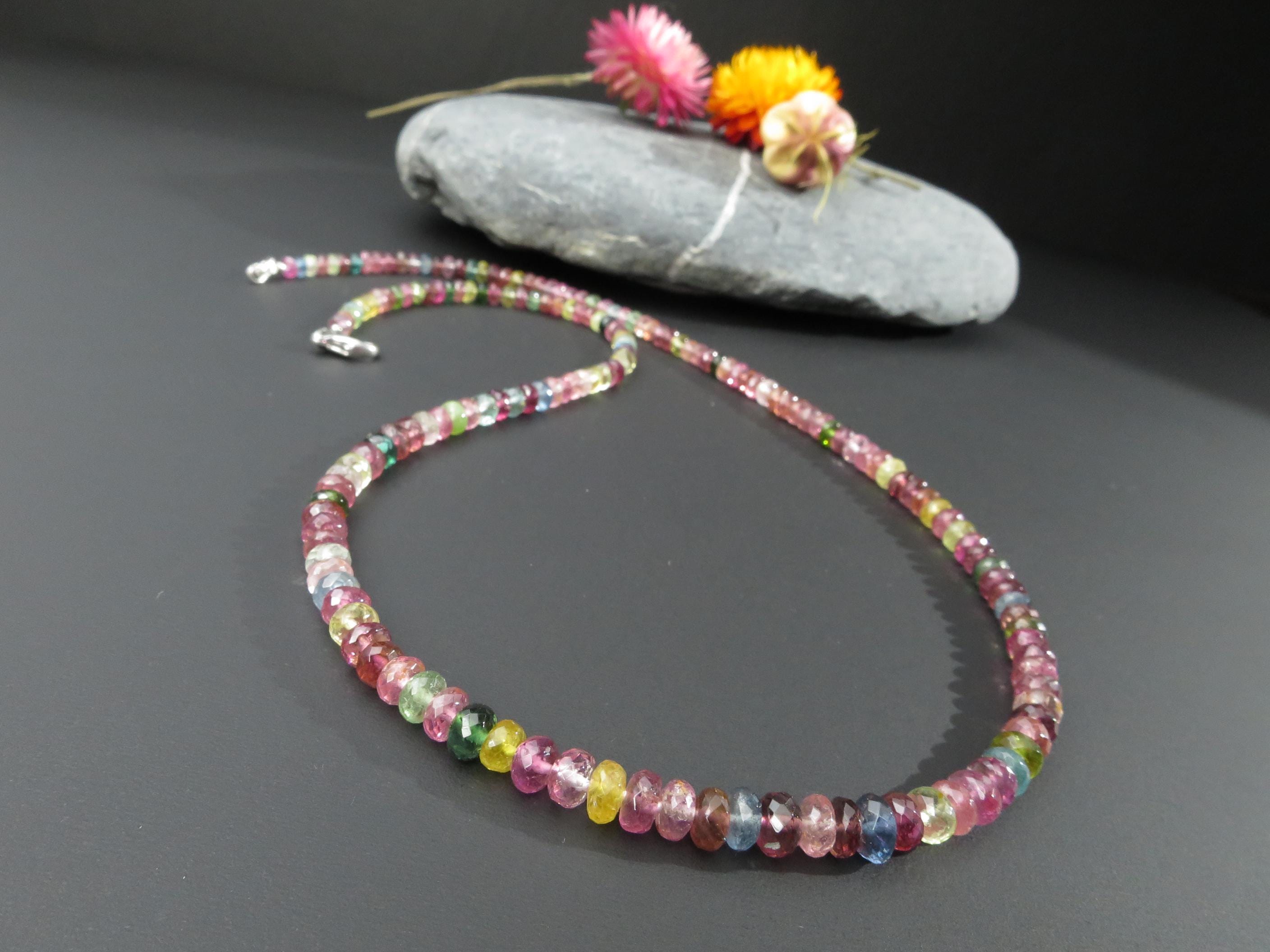 Turmalin Halskette Multicolor Edelstein Collier Unikat
