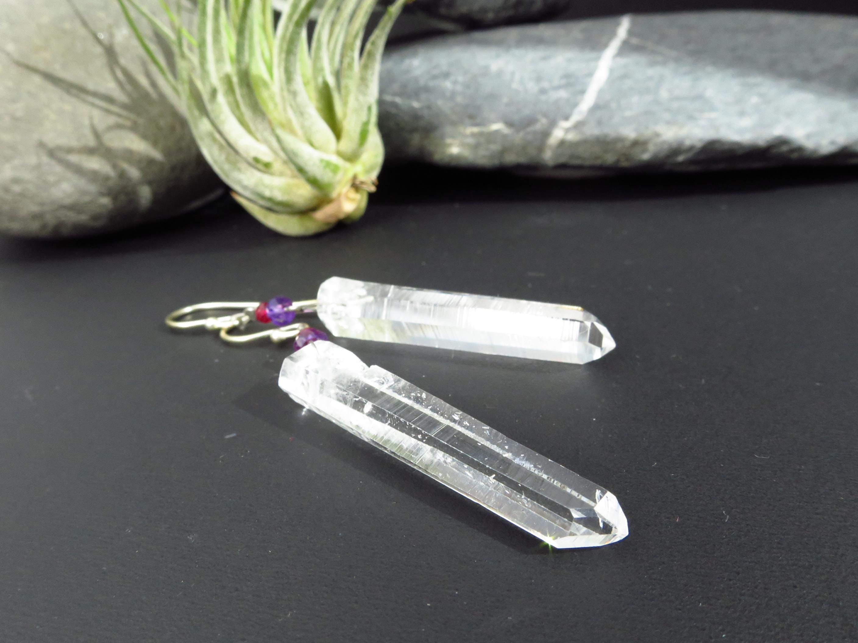 Bergkristall Ohrringe 925 Silber Natur Kristall Spitzen