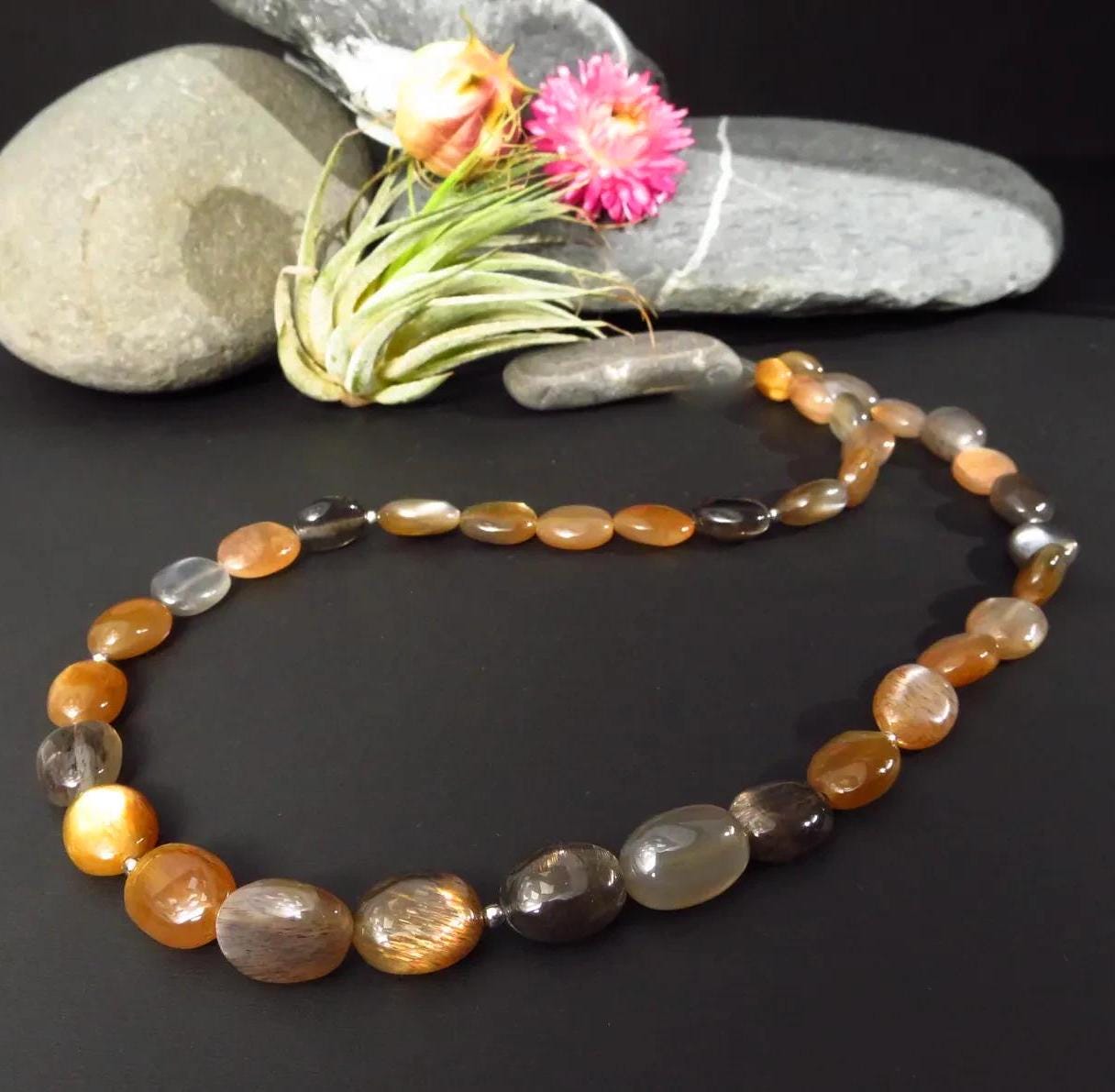 Goldene Sonnenstein Kette Silber Afrikanischer Sonnenstein Collier Tansania Silber rhodiniert Halskette Sonnenstein Natur Edelstein Afrika