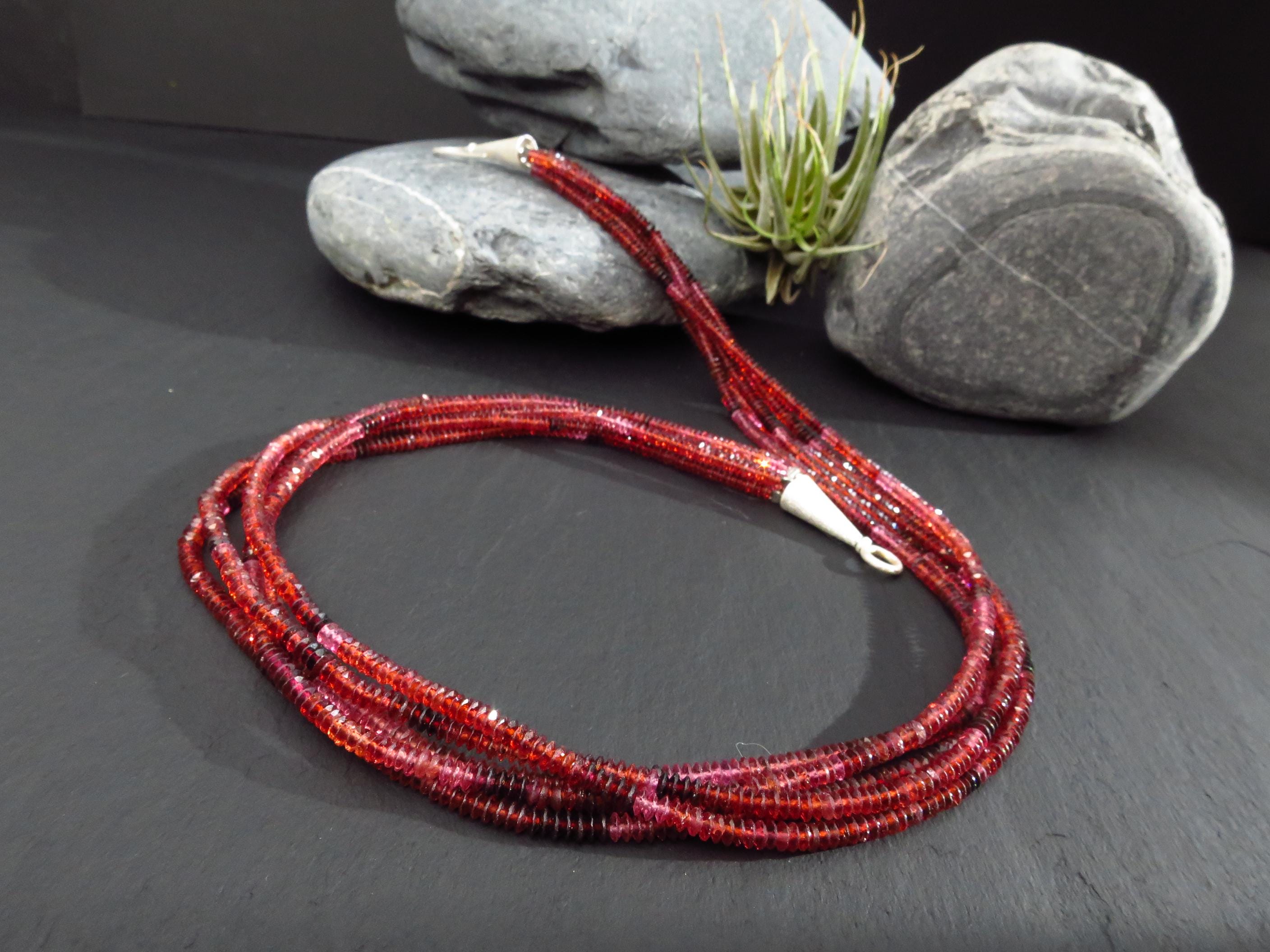 Granat Halskette mit 925 Silber Verschluss 5 Reihen rotes Edelstein Collier in verschiedenen Farbtönen