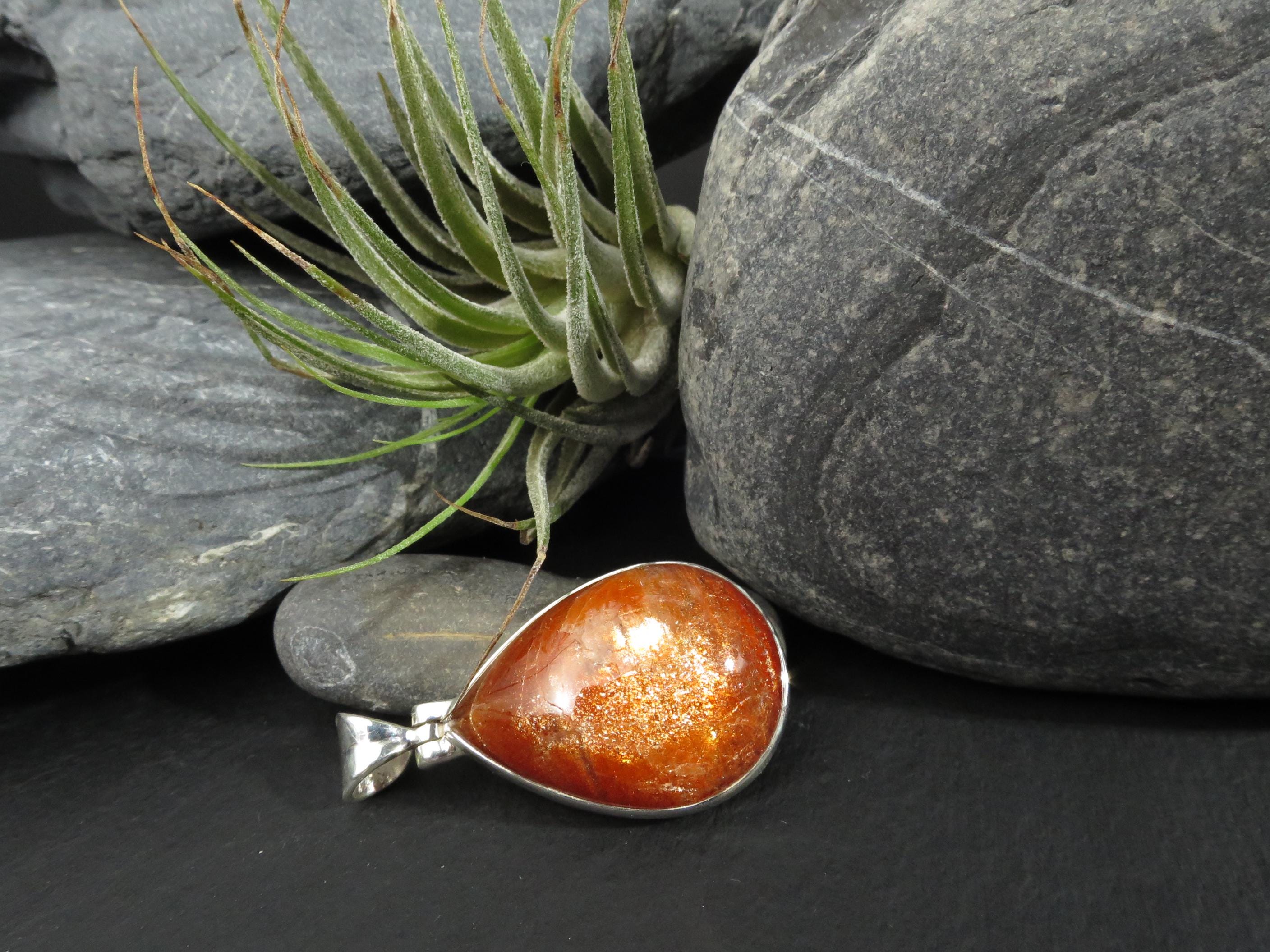 Großer Tropfen Sonnenstein Anhänger Sterling Silber